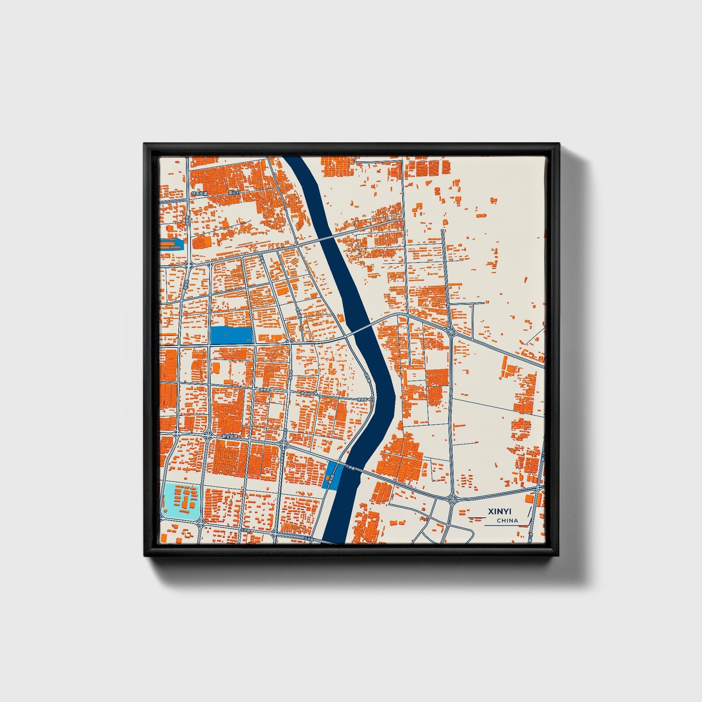 Xinyi China Colorful City Map Canvas Print • Black Framed