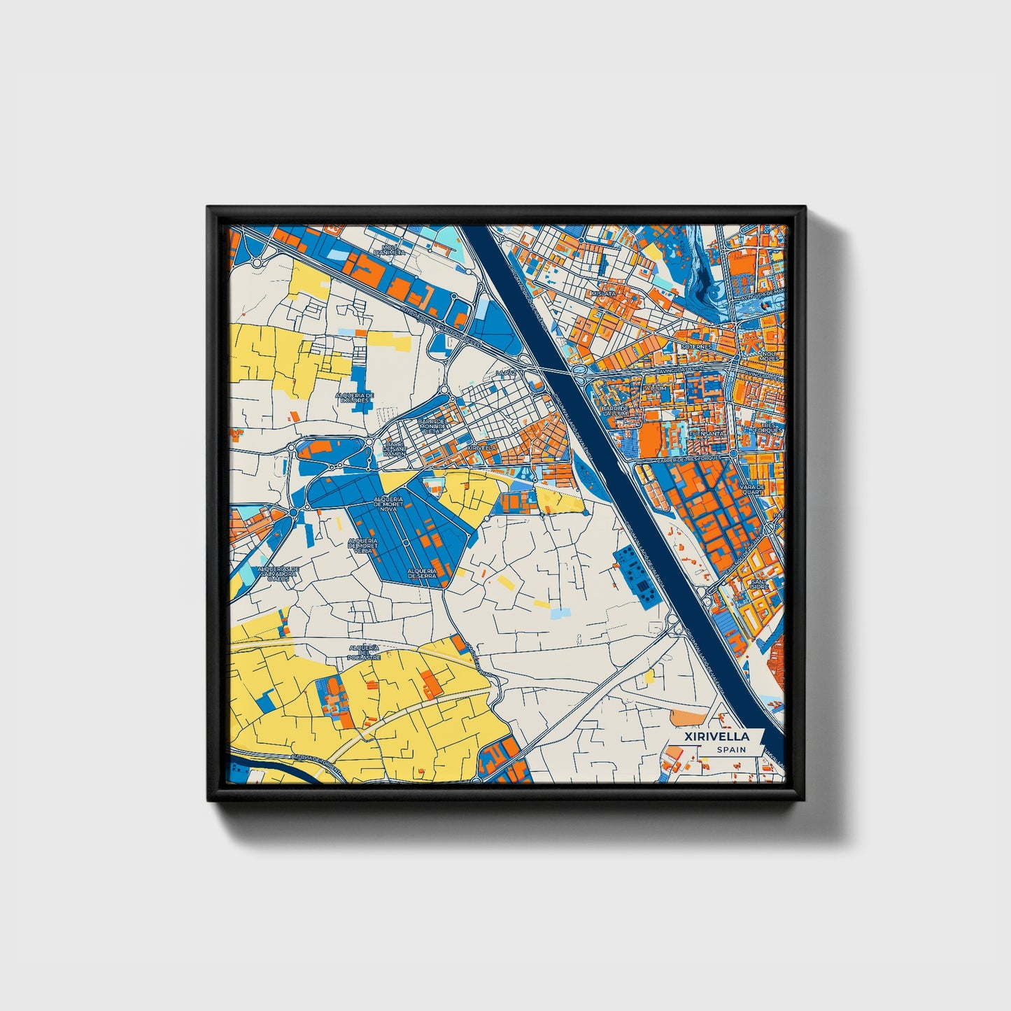 Xirivella Spain Colorful City Map Canvas Print • Black Framed