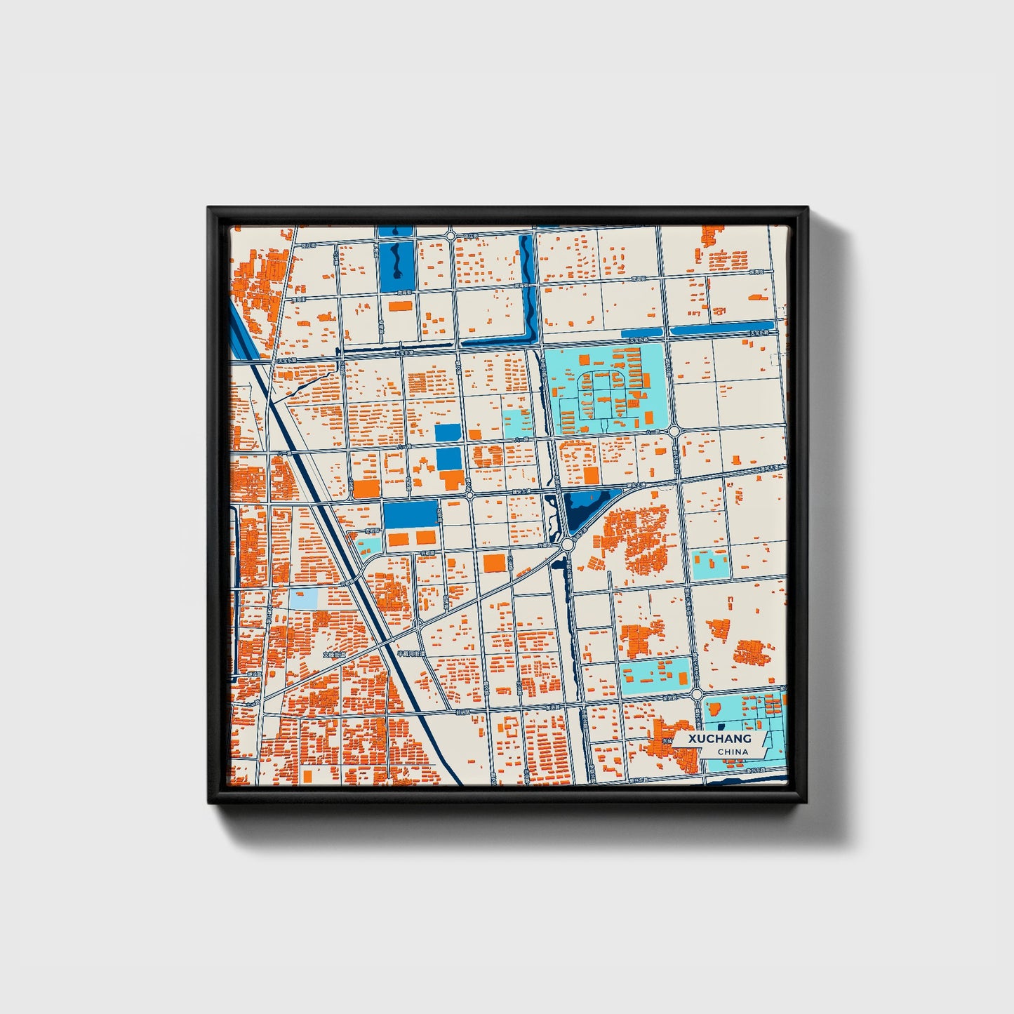 Xuchang China Colorful City Map Canvas Print • Black Framed