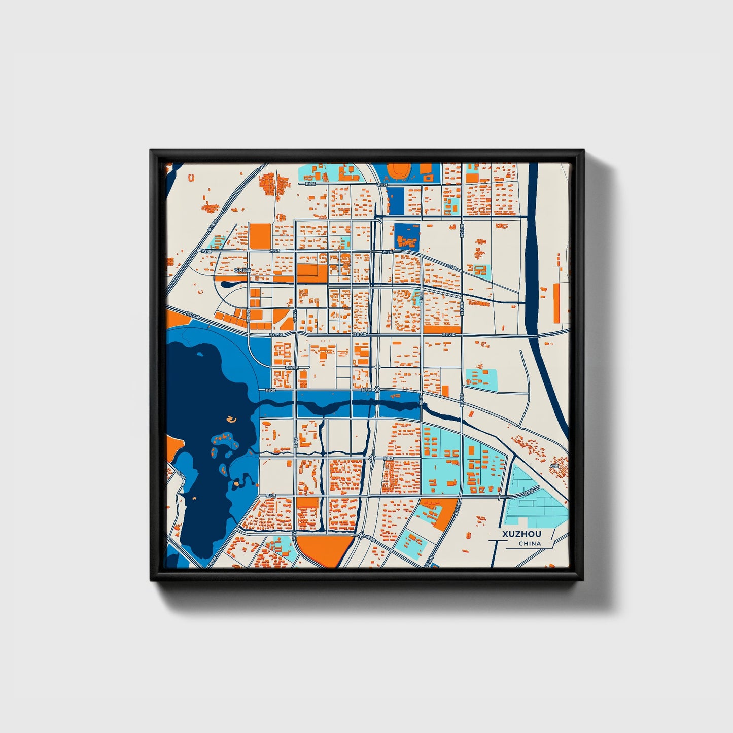 Xuzhou China Colorful City Map Canvas Print • Black Framed