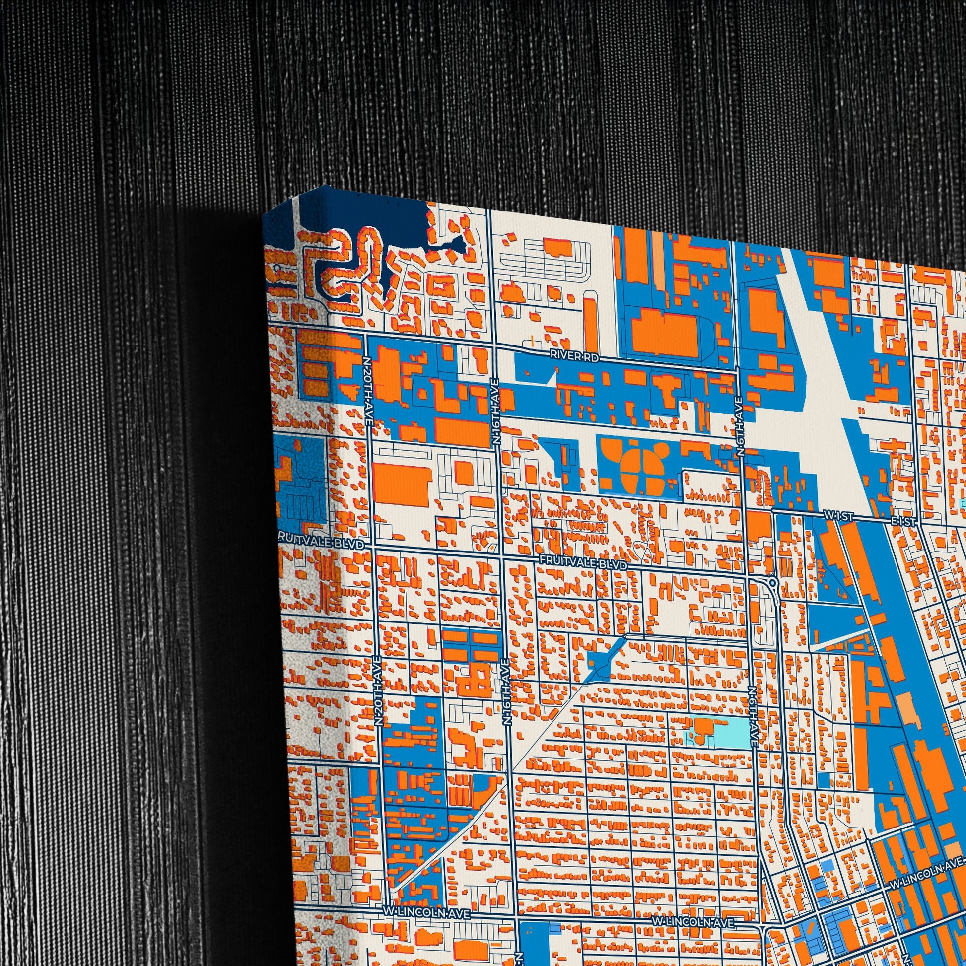 Yakima Washington Colorful City Map Canvas Print Detail