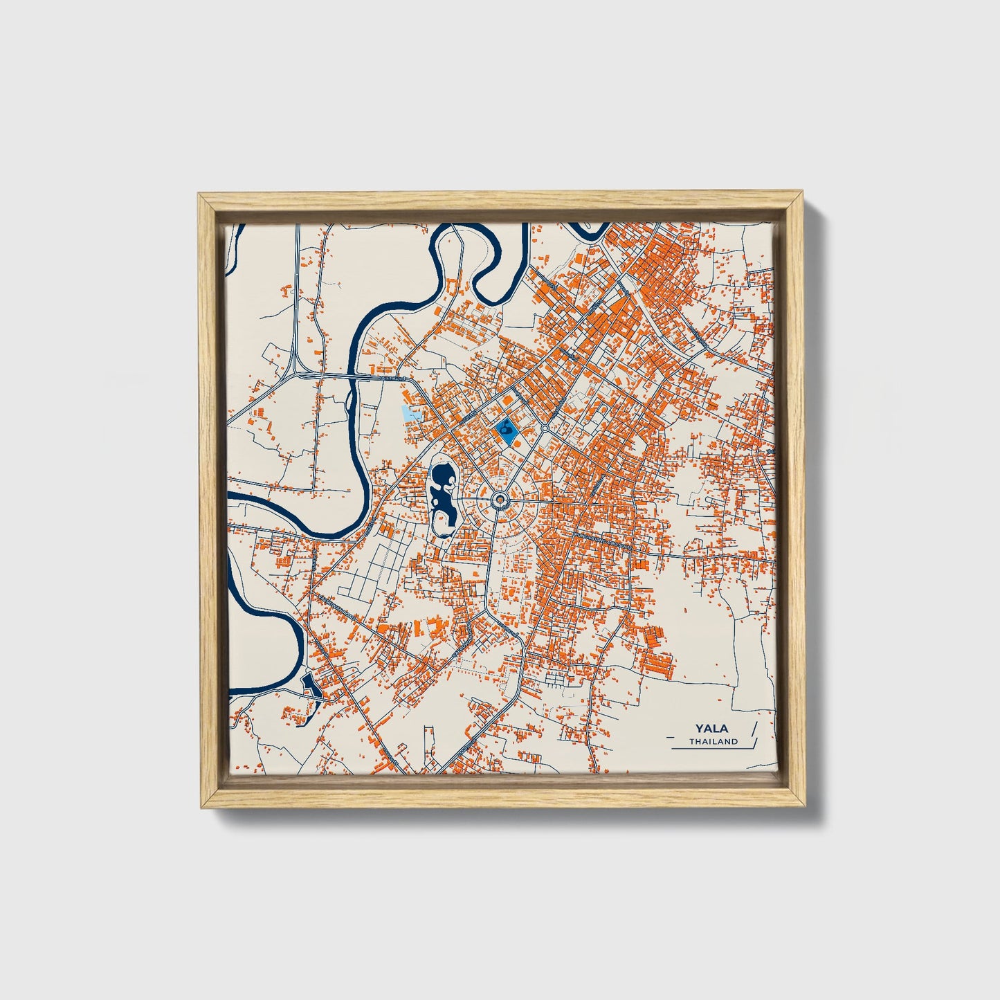 Yala Thailand Colorful City Map Canvas Print • Natural Wooden Framed