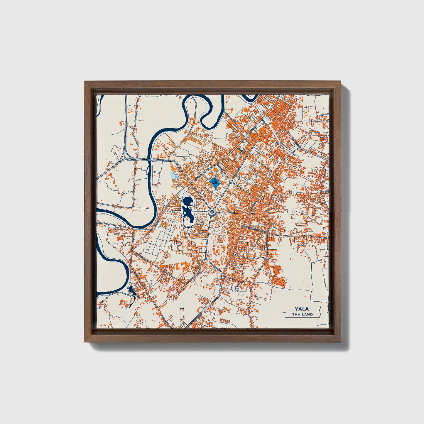 Yala Thailand Colorful City Map Canvas Print • Dark Wooden Framed