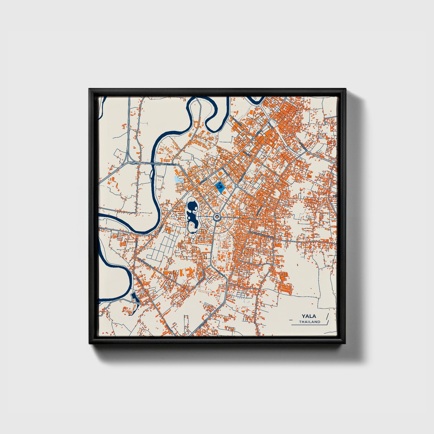 Yala Thailand Colorful City Map Canvas Print • Black Framed