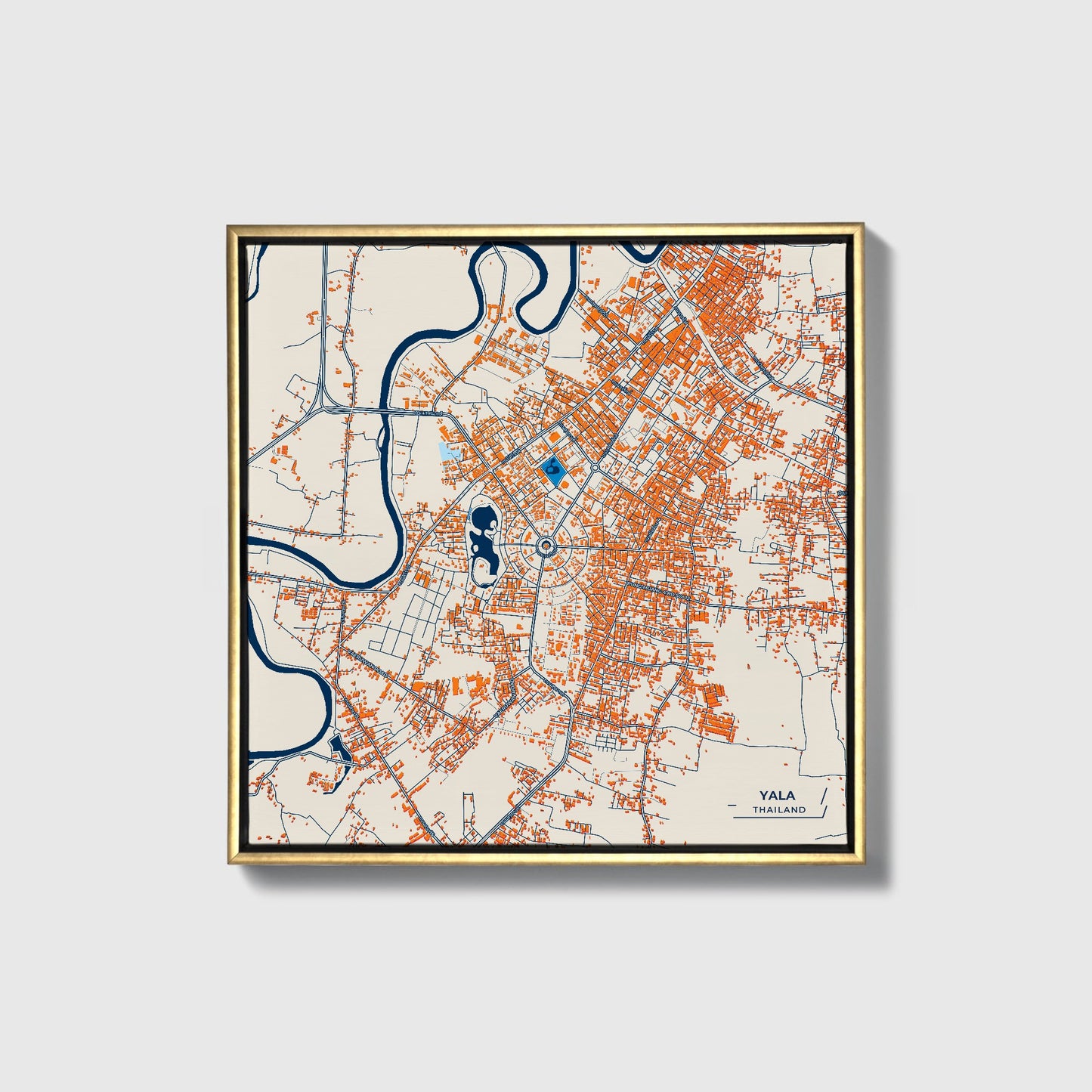 Yala Thailand Colorful City Map Canvas Print • Gold Framed