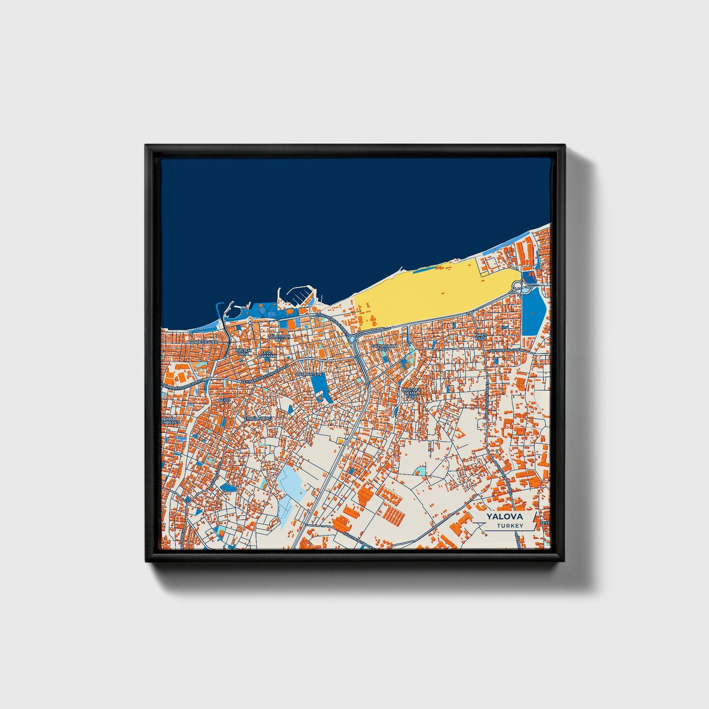 Yalova Turkey Colorful City Map Canvas Print • Black Framed