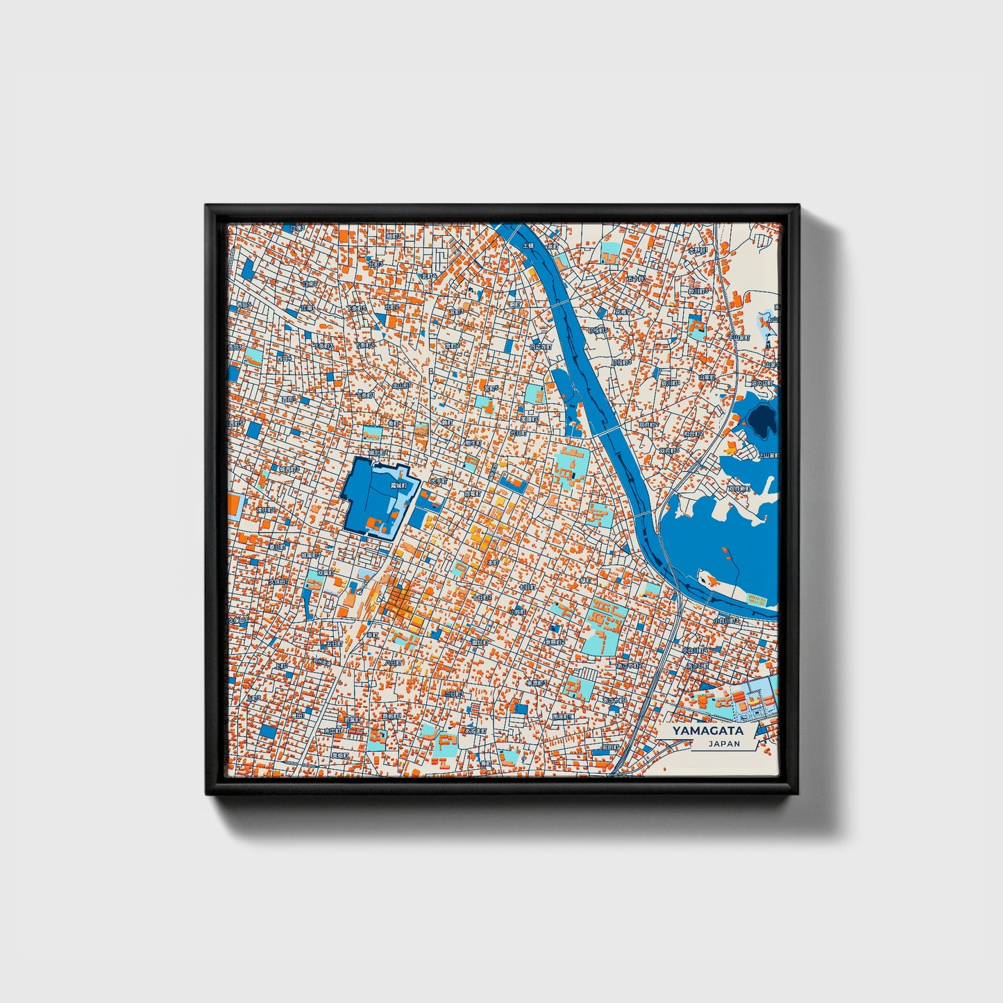 Yamagata Japan Colorful City Map Canvas Print • Black Framed