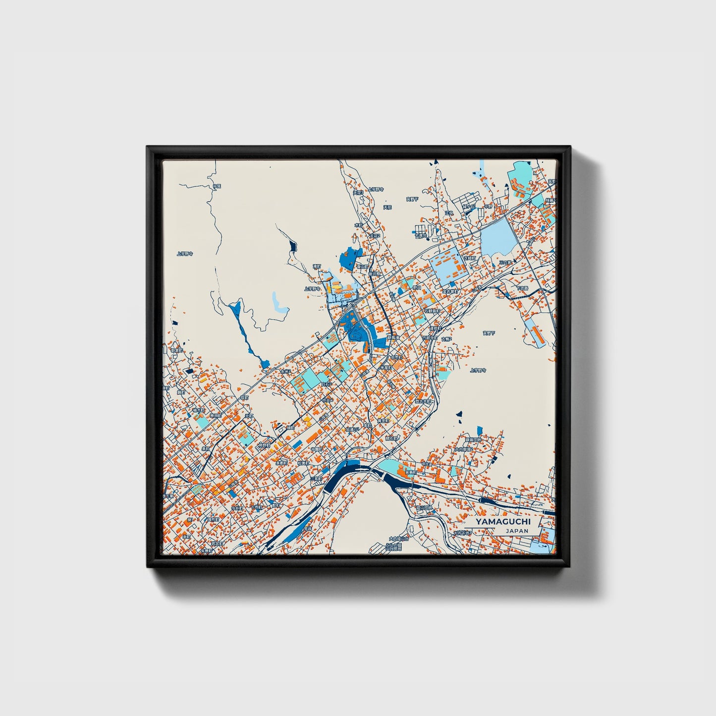 Yamaguchi Japan Colorful City Map Canvas Print • Black Framed