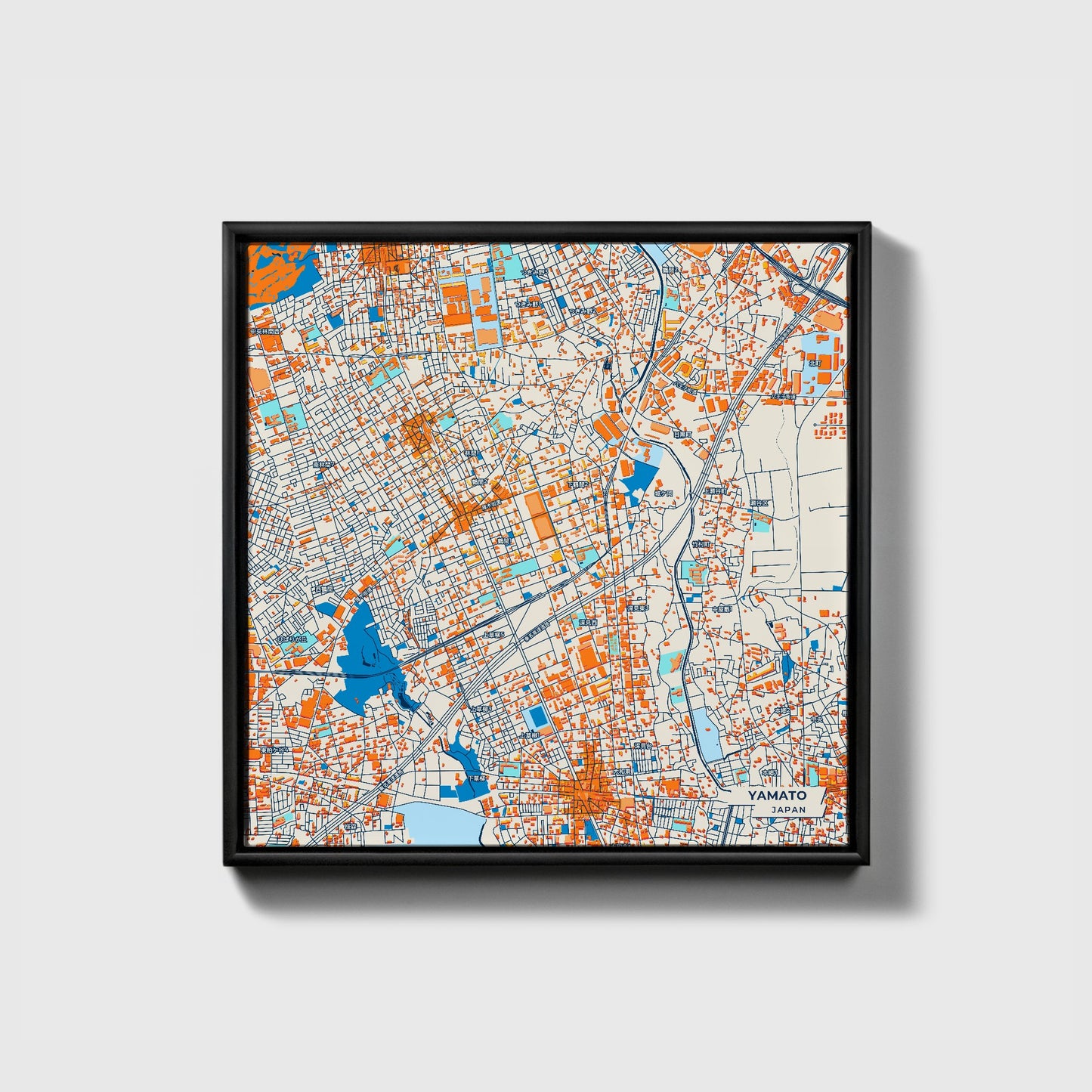 Yamato Japan Colorful City Map Canvas Print • Black Framed