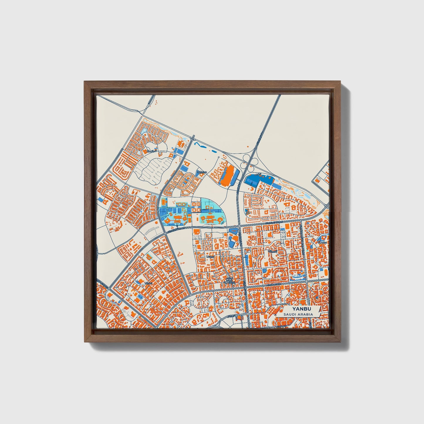 Yanbu Saudi Arabia Colorful City Map Canvas Print • Dark Wooden Framed
