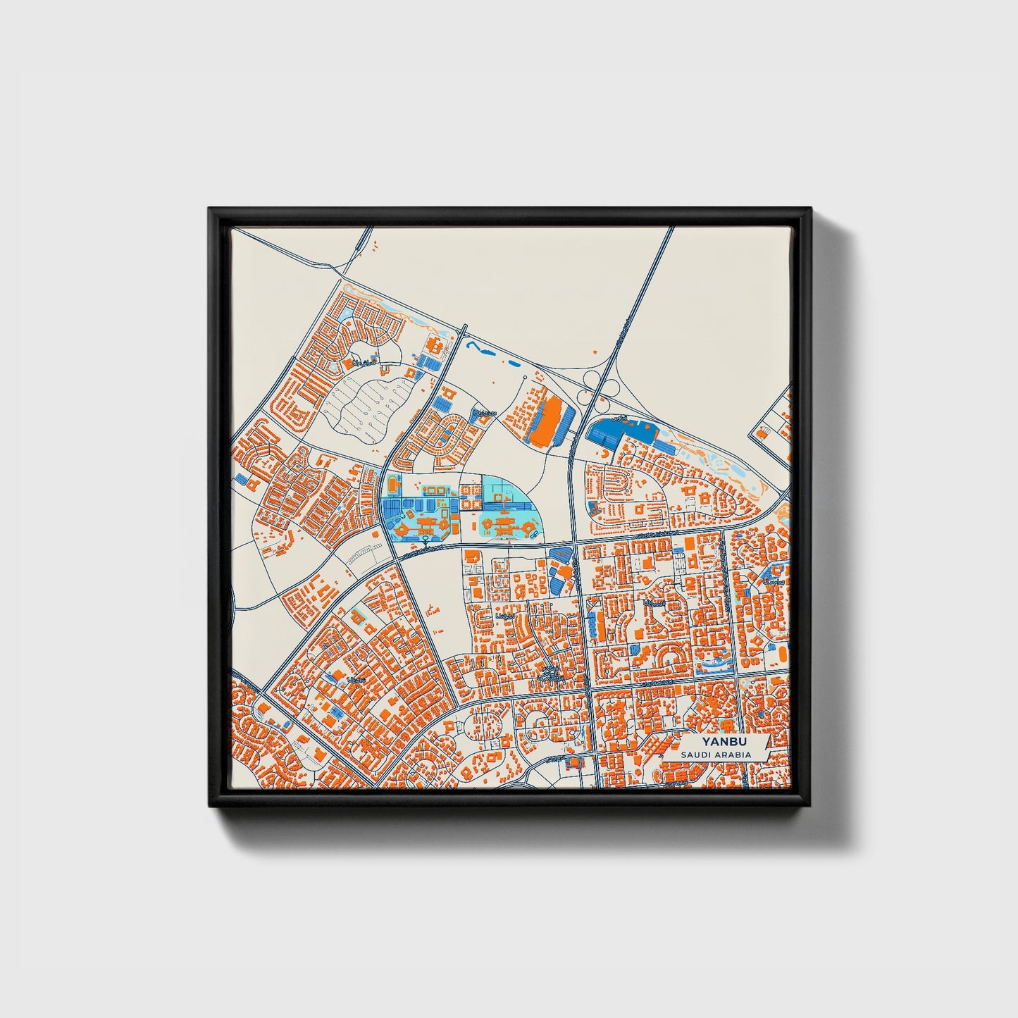 Yanbu Saudi Arabia Colorful City Map Canvas Print • Black Framed