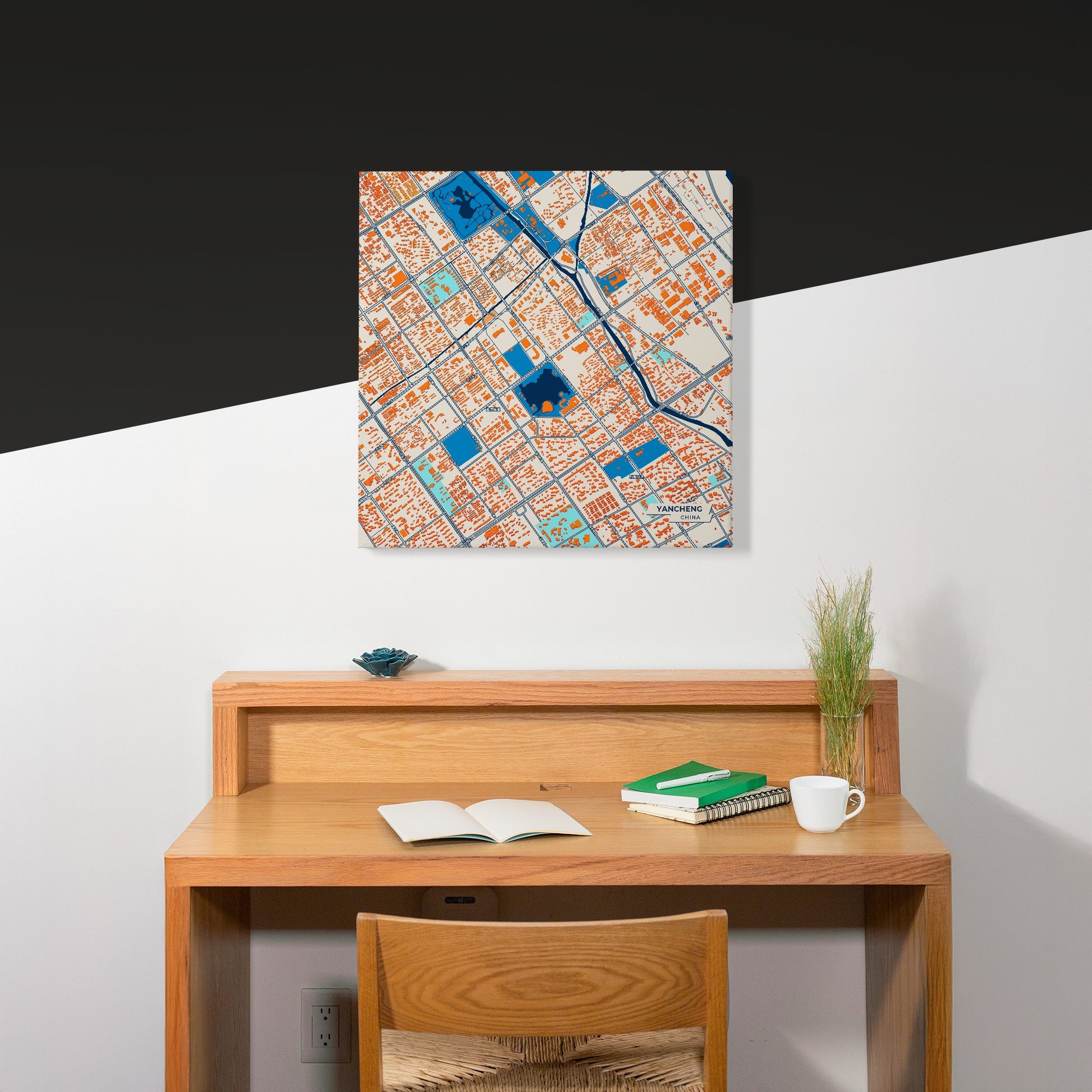 Yancheng China Colorful City Map Canvas Print Scene