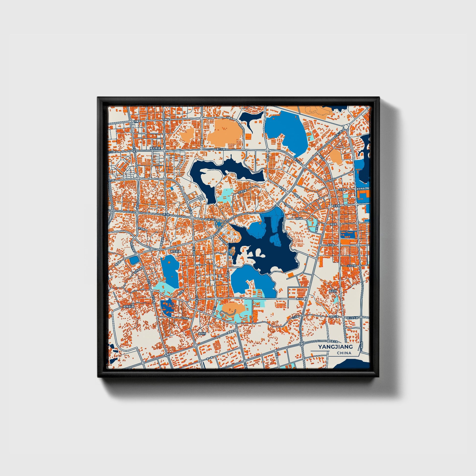 Yangjiang China Colorful City Map Canvas Print • Black Framed