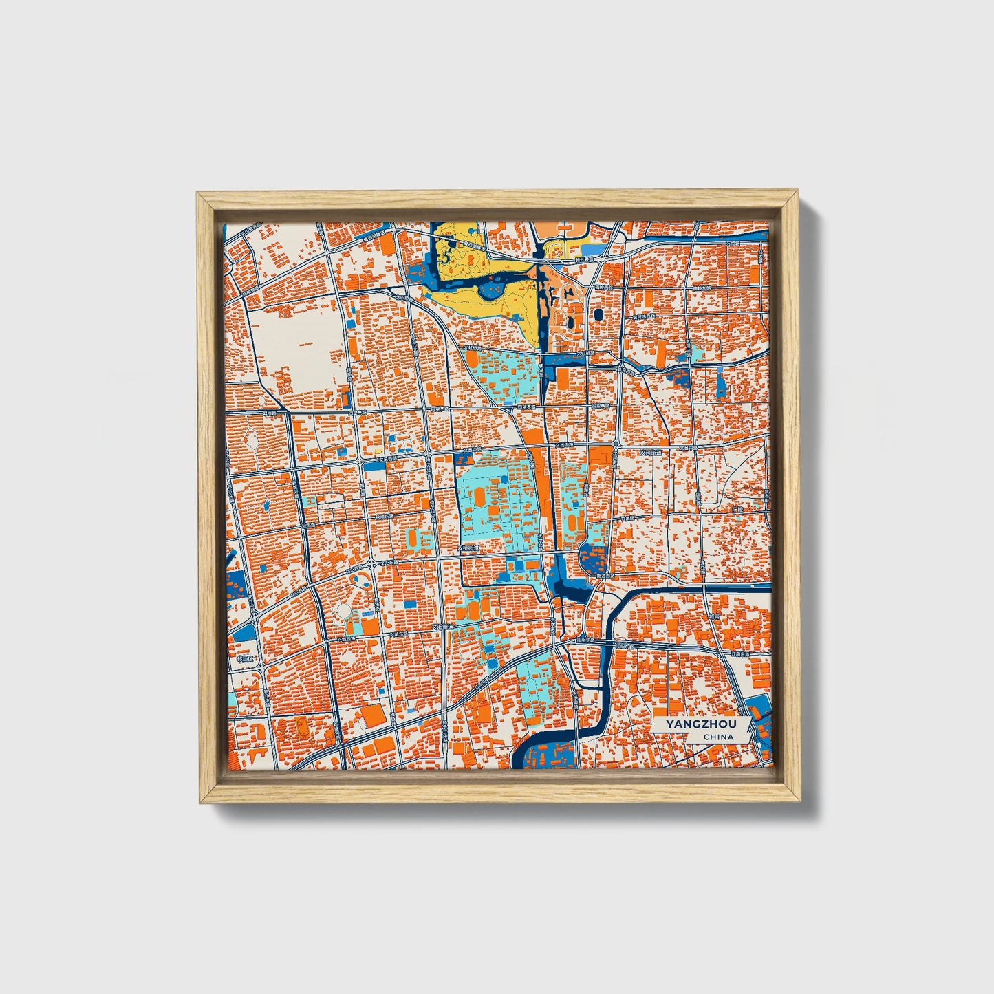 Yangzhou China Colorful City Map Canvas Print • Natural Wooden Framed