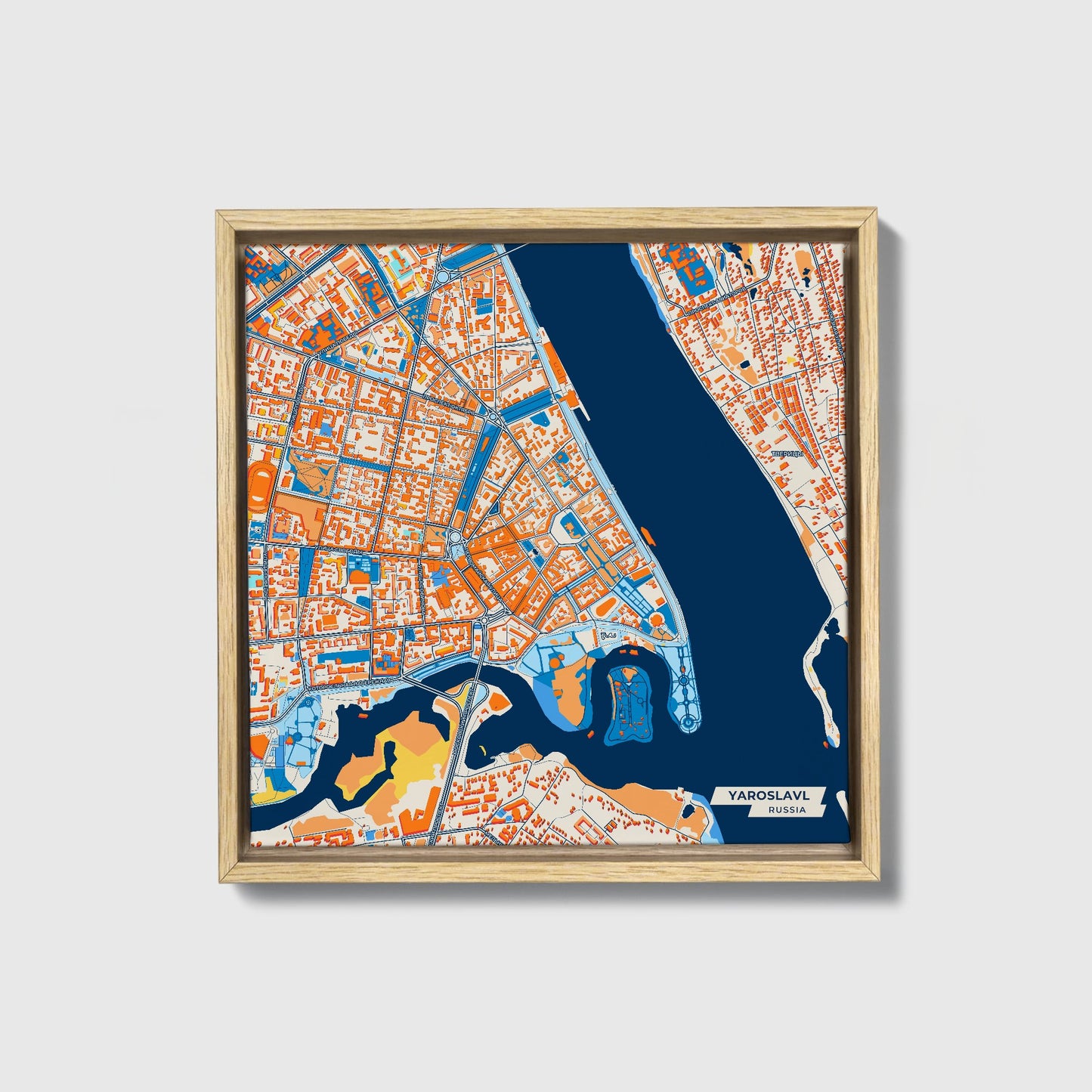 Ярославль Russia Colorful City Map Canvas Print • Natural Wooden Framed