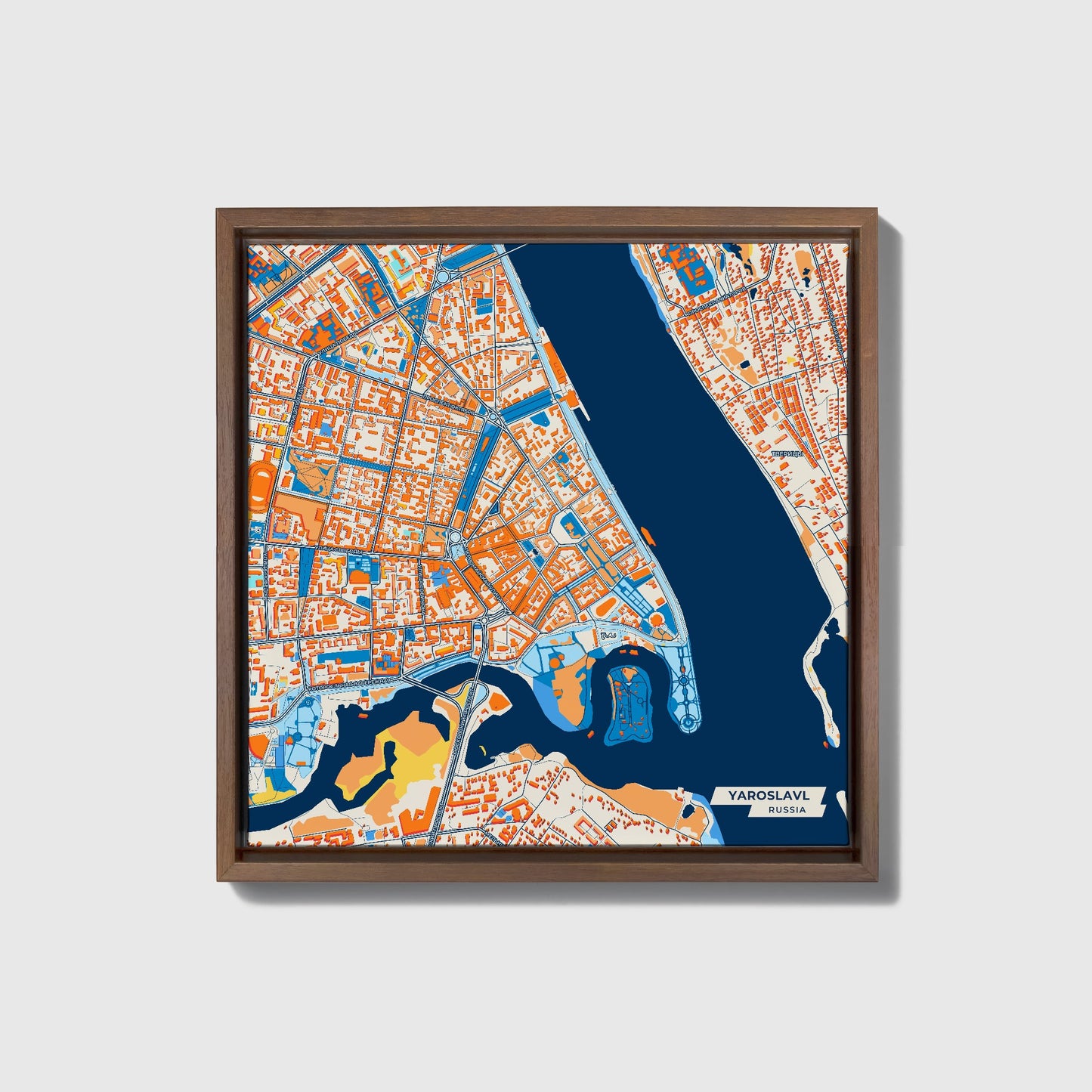 Ярославль Russia Colorful City Map Canvas Print • Dark Wooden Framed