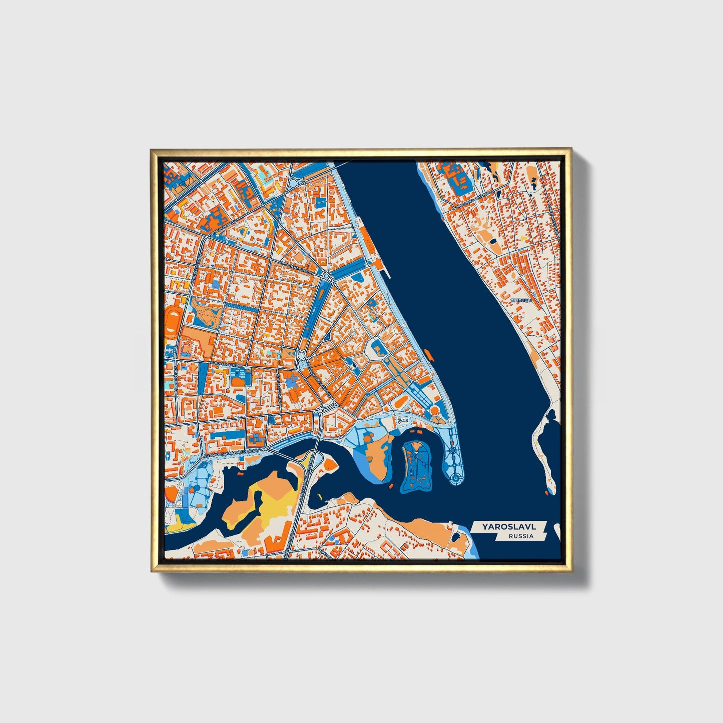 Ярославль Russia Colorful City Map Canvas Print • Gold Framed