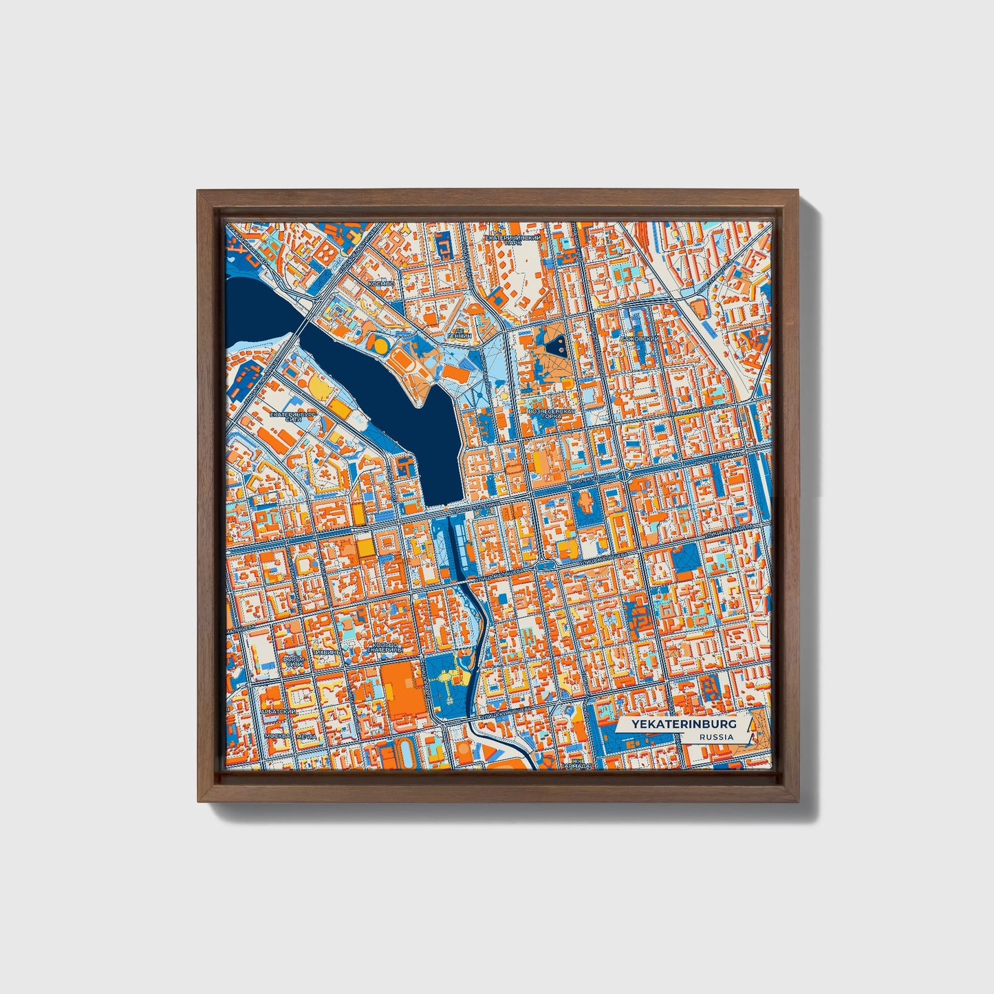 Екатеринбург Russia Colorful City Map Canvas Print • Dark Wooden Framed
