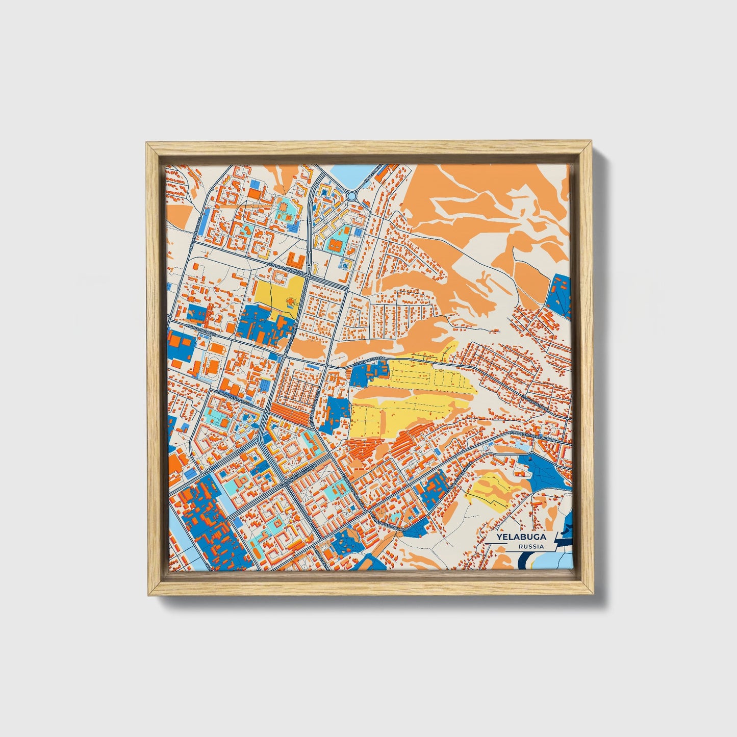 Елабуга Russia Colorful City Map Canvas Print • Natural Wooden Framed
