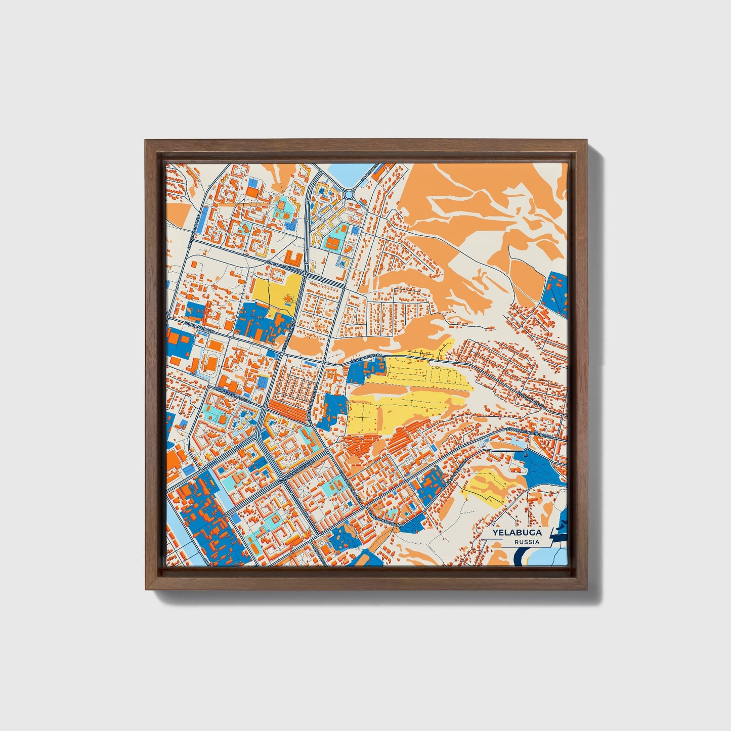 Елабуга Russia Colorful City Map Canvas Print • Dark Wooden Framed