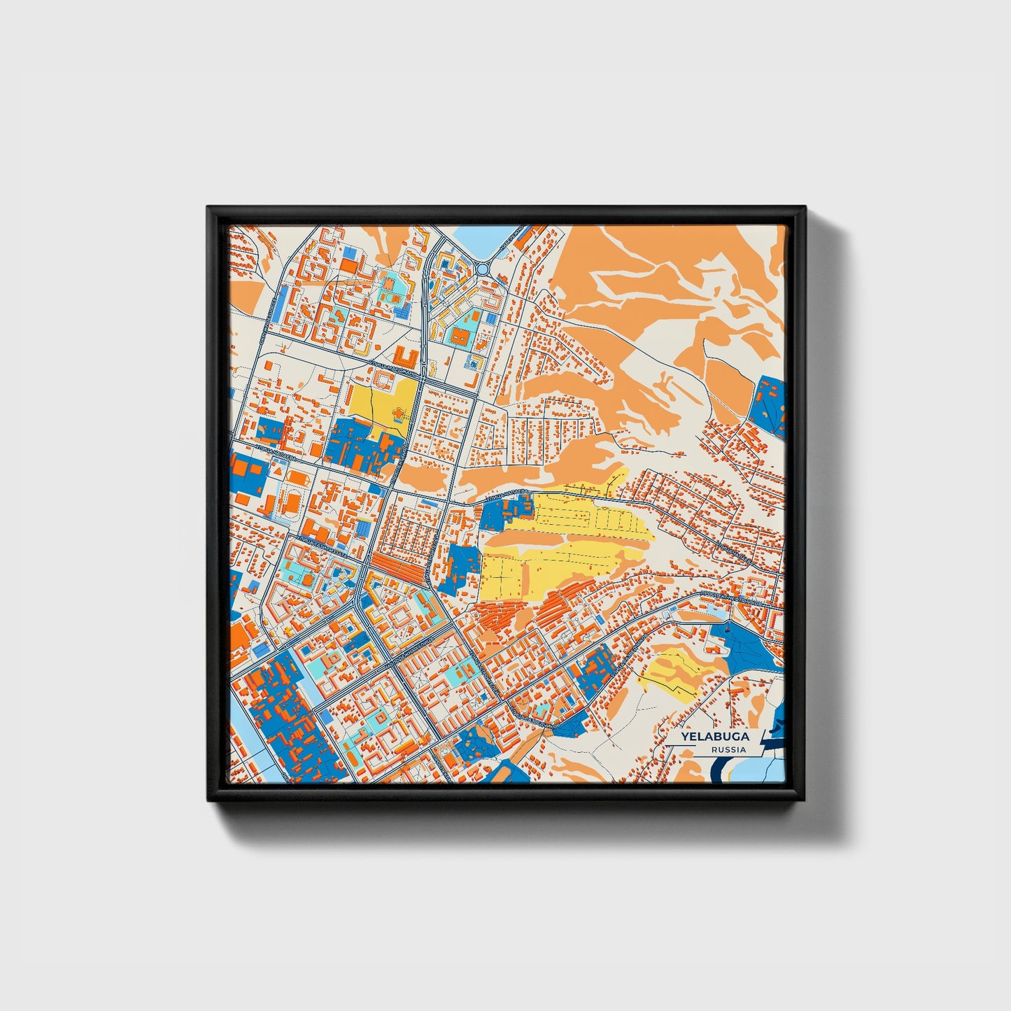 Елабуга Russia Colorful City Map Canvas Print • Black Framed
