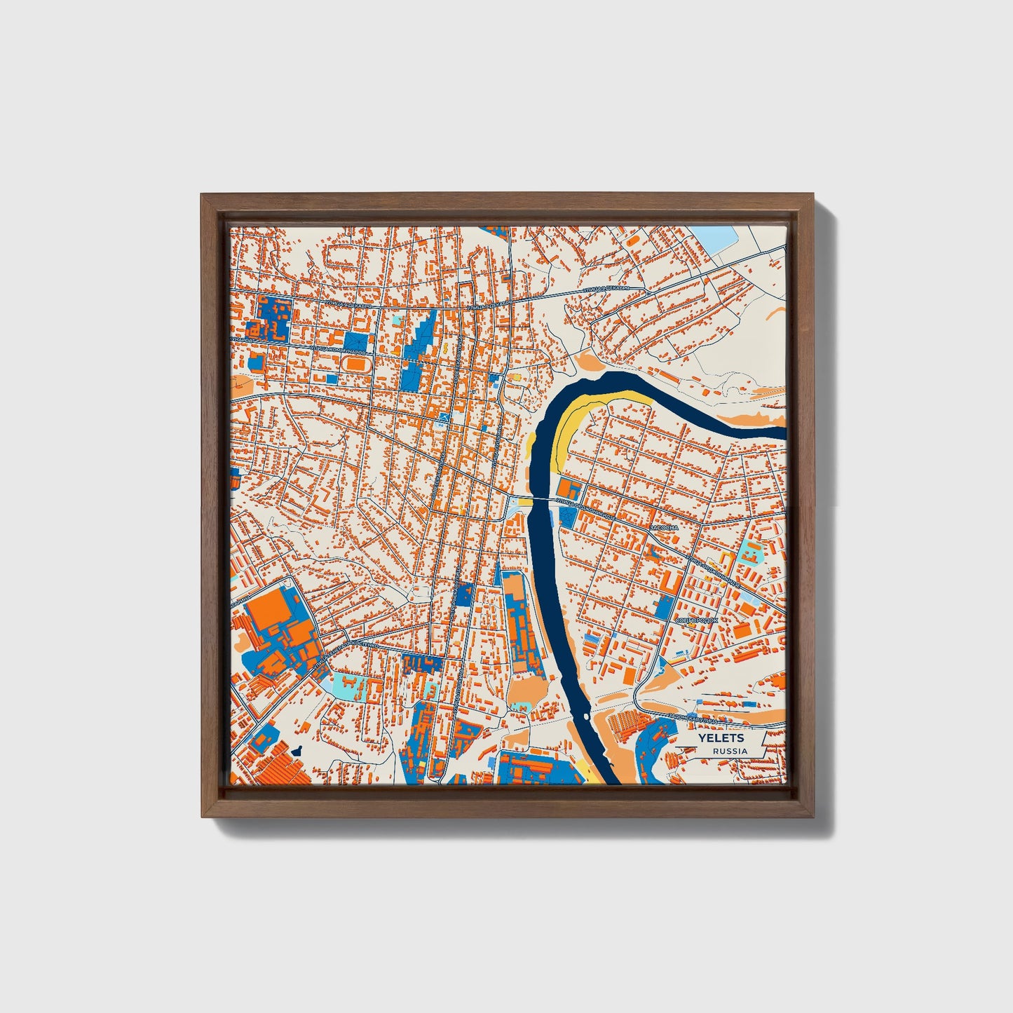 Елец Russia Colorful City Map Canvas Print • Dark Wooden Framed