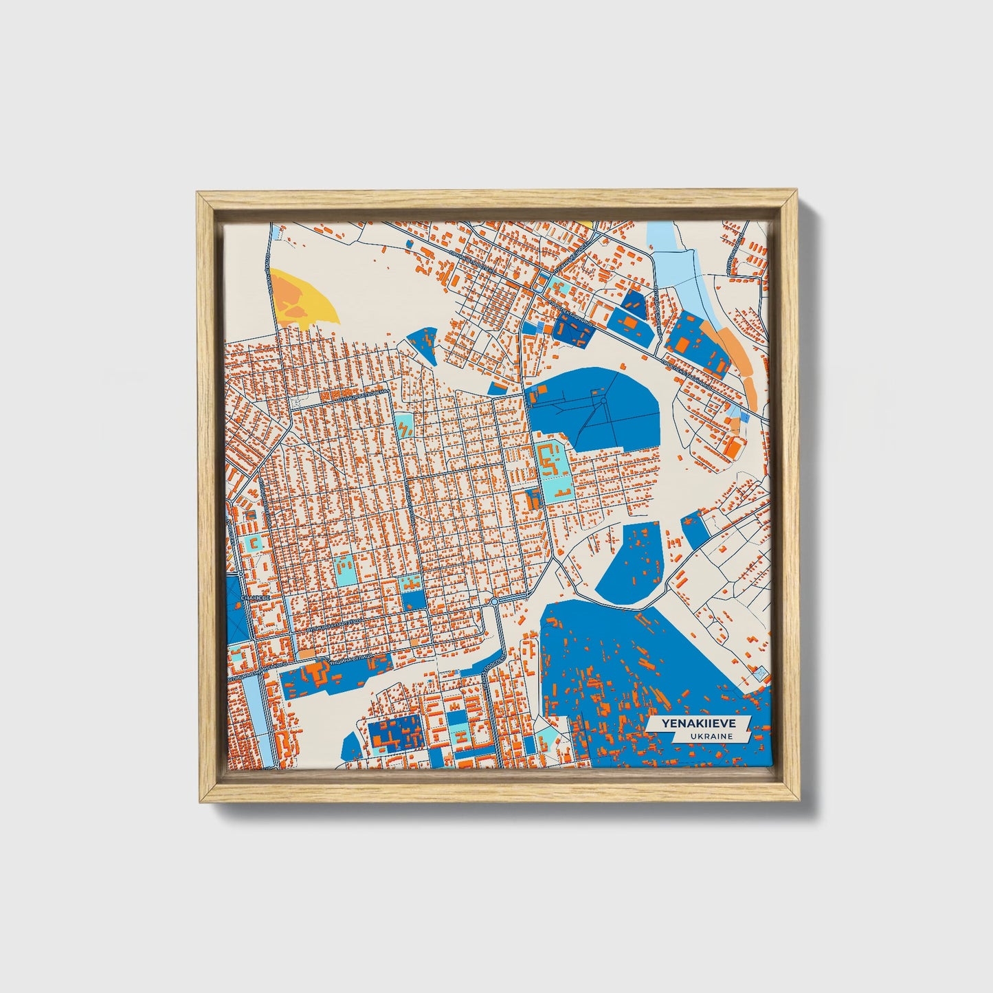 Єнакієв Ukraine Colorful City Map Canvas Print • Natural Wooden Framed
