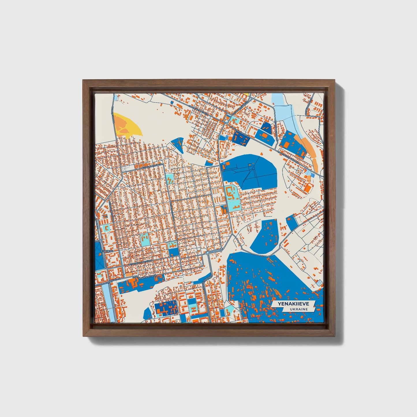 Єнакієв Ukraine Colorful City Map Canvas Print • Dark Wooden Framed