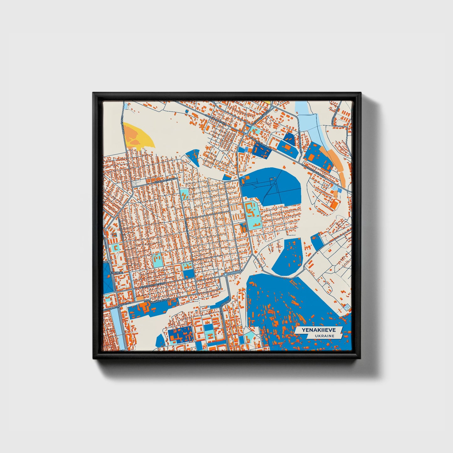 Єнакієв Ukraine Colorful City Map Canvas Print • Black Framed