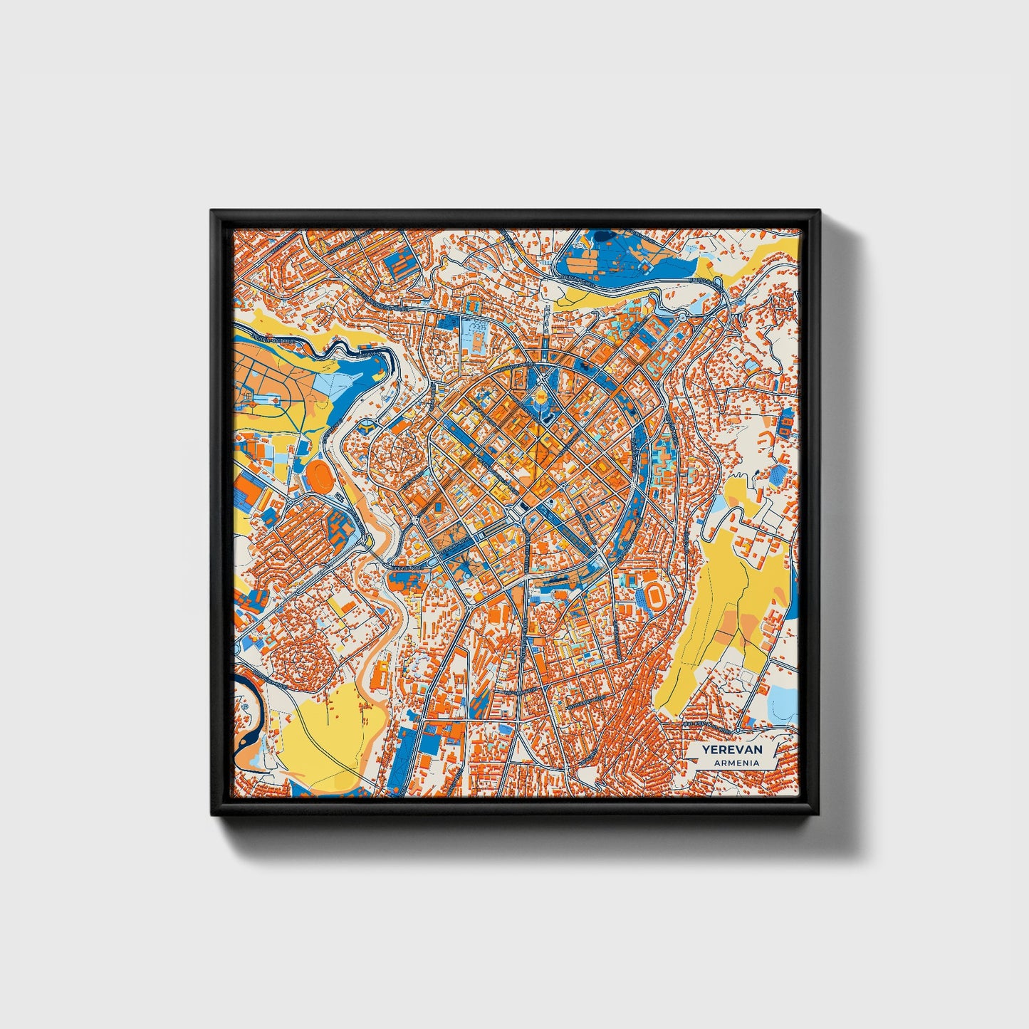 Yerevan Armenia Colorful City Map Canvas Print • Black Framed