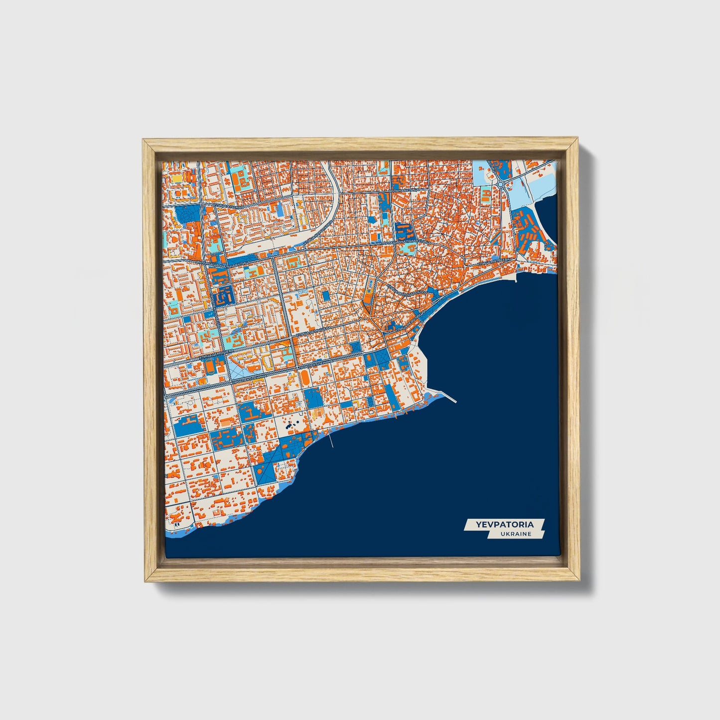 Євпаторія Ukraine Colorful City Map Canvas Print • Natural Wooden Framed