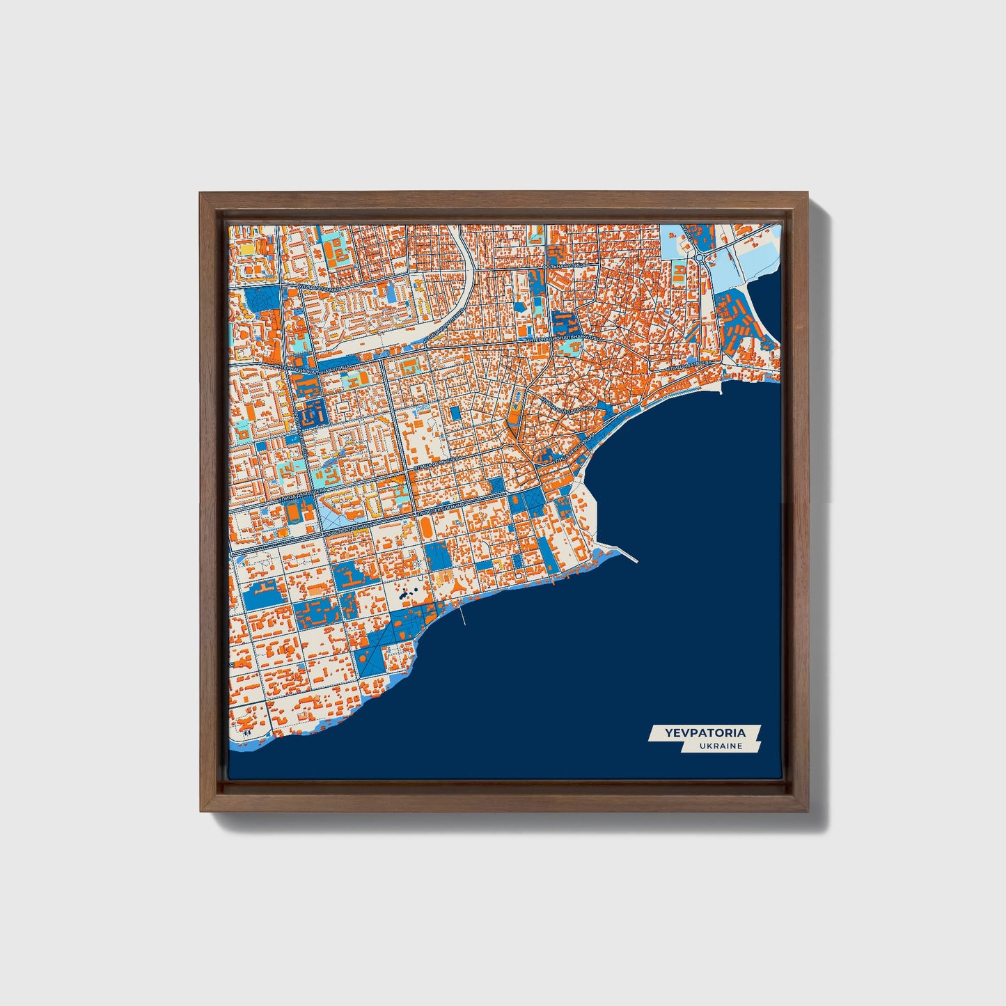 Євпаторія Ukraine Colorful City Map Canvas Print • Dark Wooden Framed