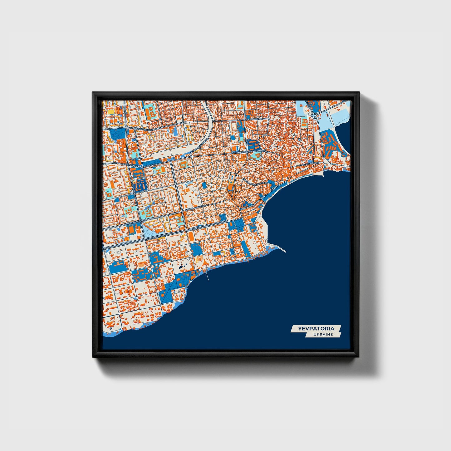 Євпаторія Ukraine Colorful City Map Canvas Print • Black Framed