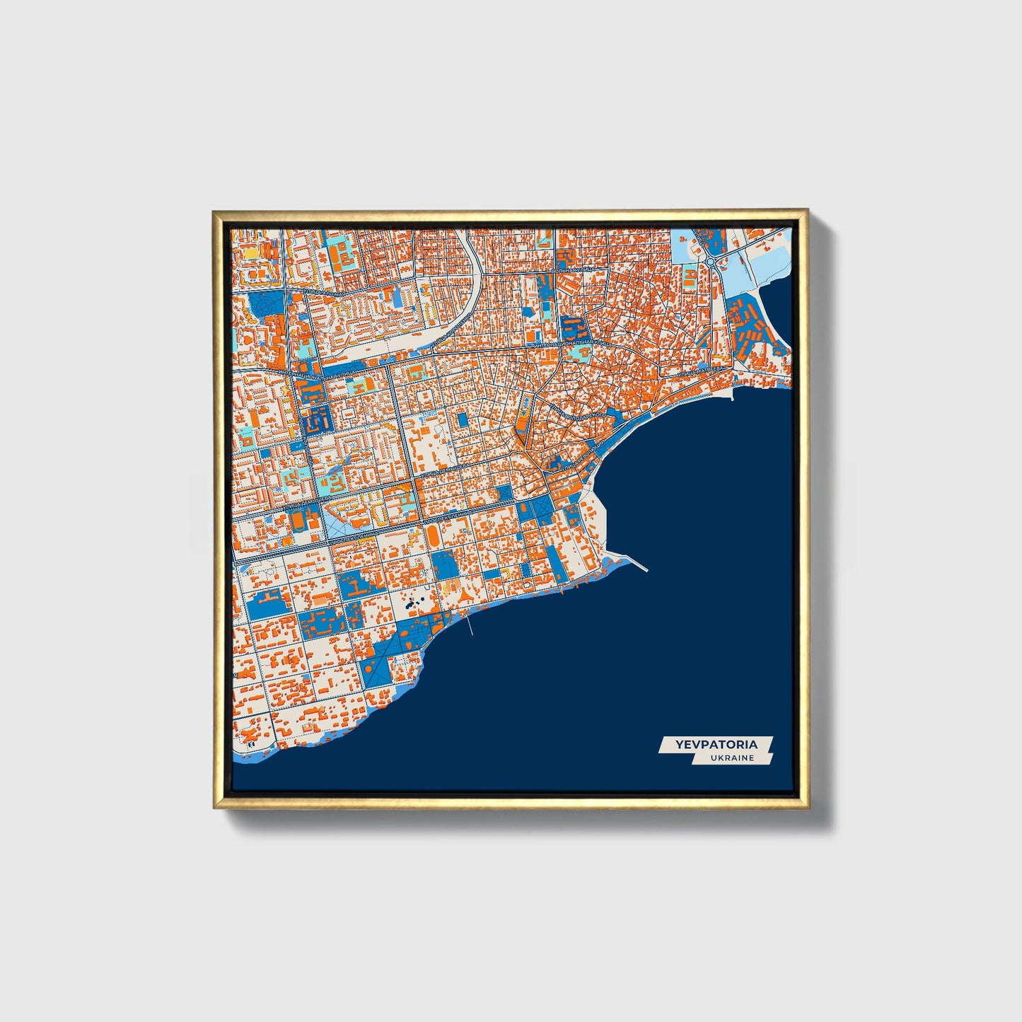 Євпаторія Ukraine Colorful City Map Canvas Print • Gold Framed