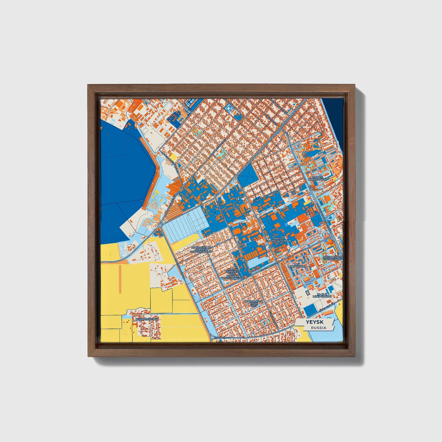 Ейск Russia Colorful City Map Canvas Print • Dark Wooden Framed