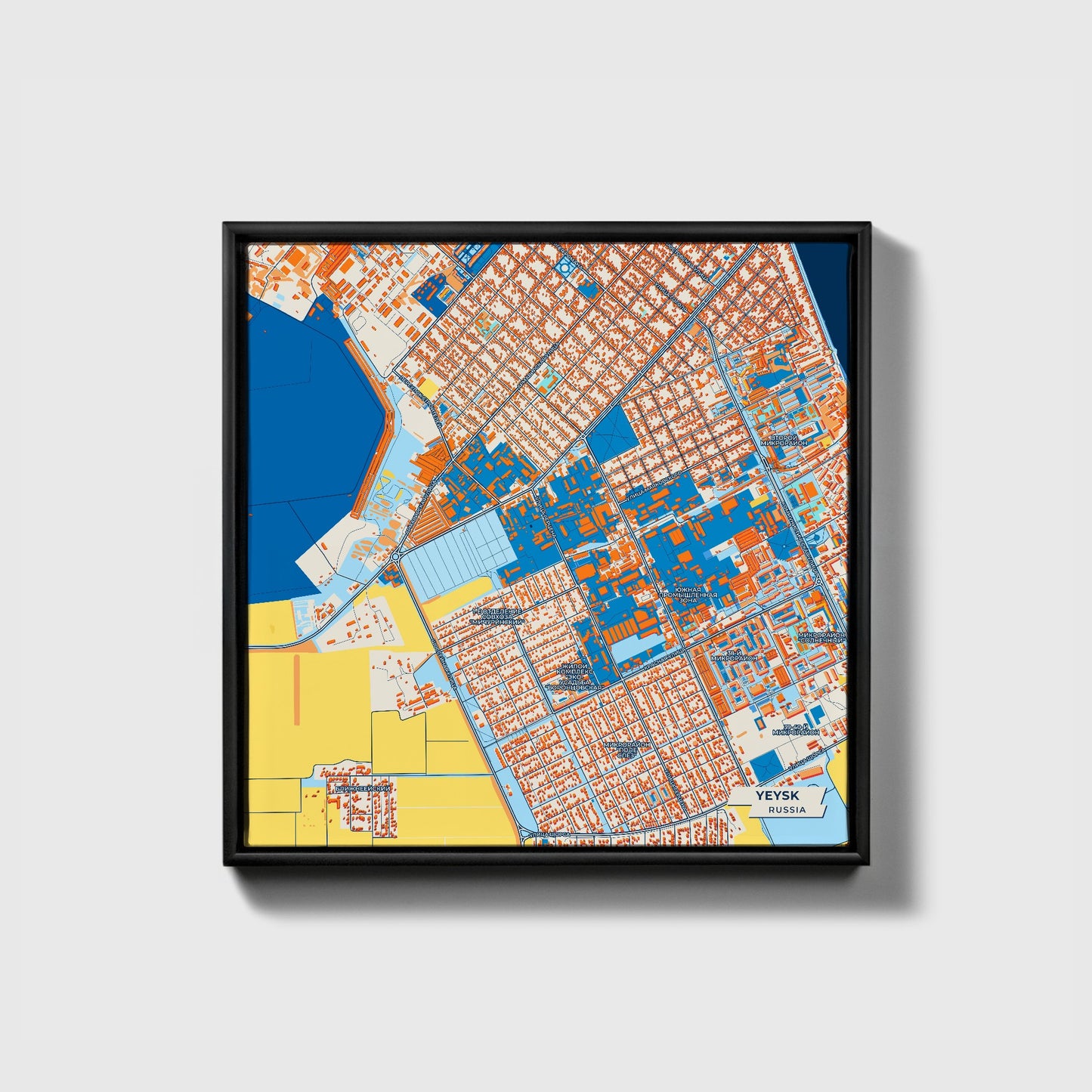 Ейск Russia Colorful City Map Canvas Print • Black Framed