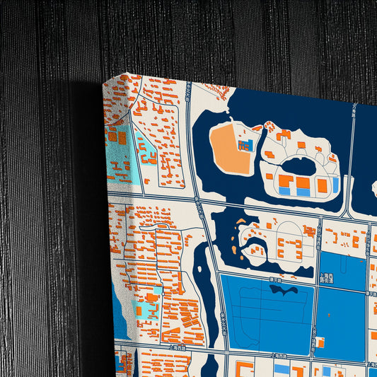 Yinchuan China Colorful City Map Canvas Print Detail