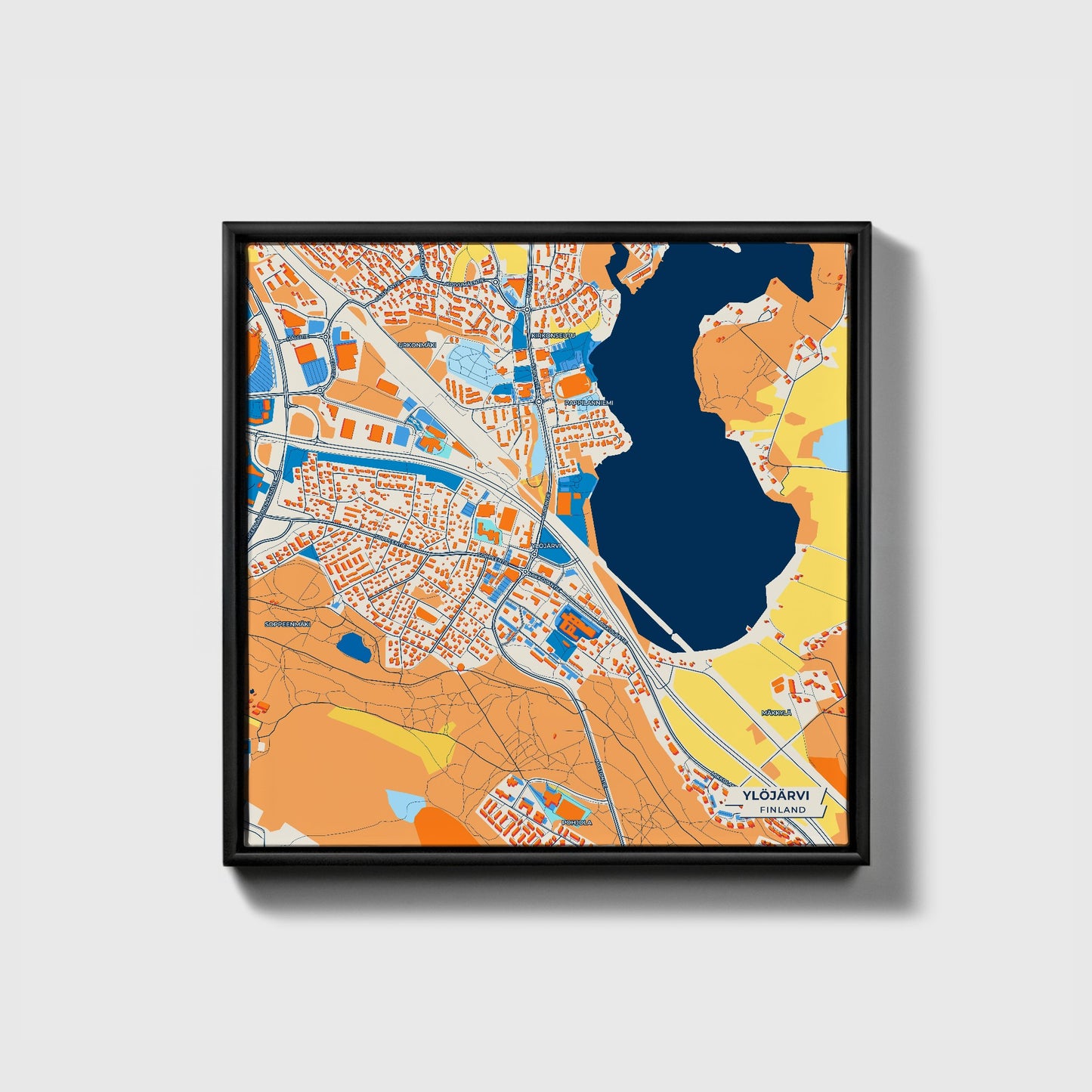 Ylöjärvi Finland Colorful City Map Canvas Print • Black Framed