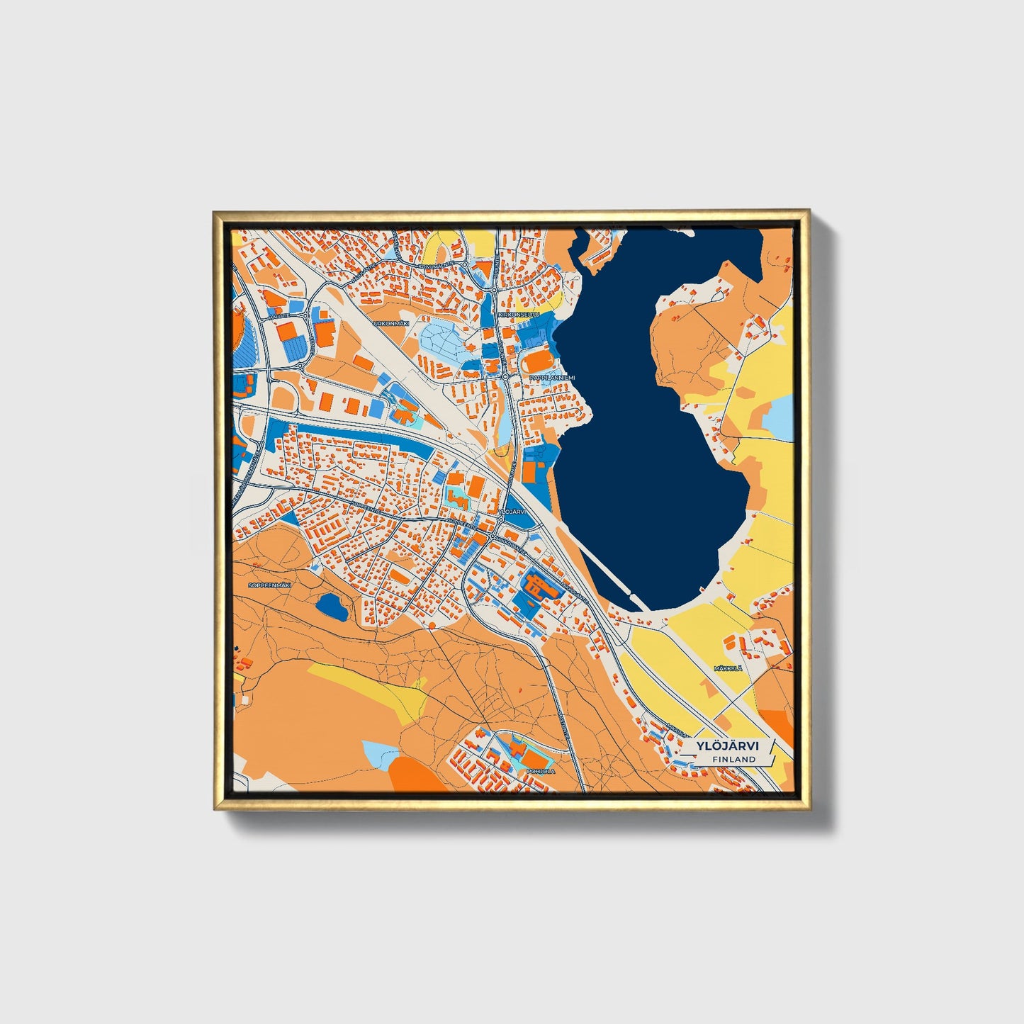 Ylöjärvi Finland Colorful City Map Canvas Print • Gold Framed