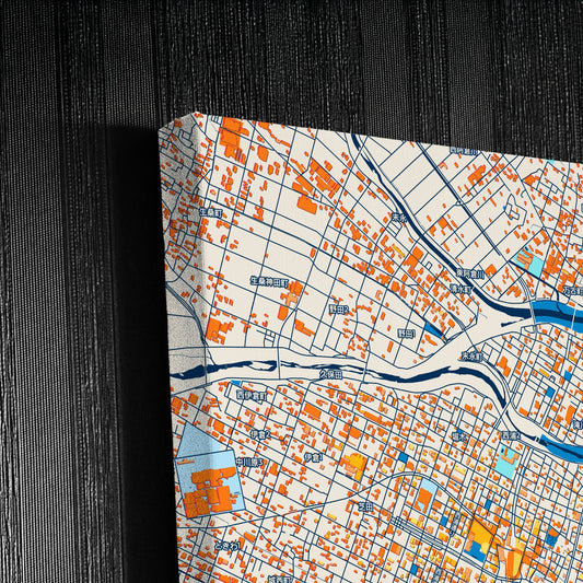 Yokkaichi Japan Colorful City Map Canvas Print Detail