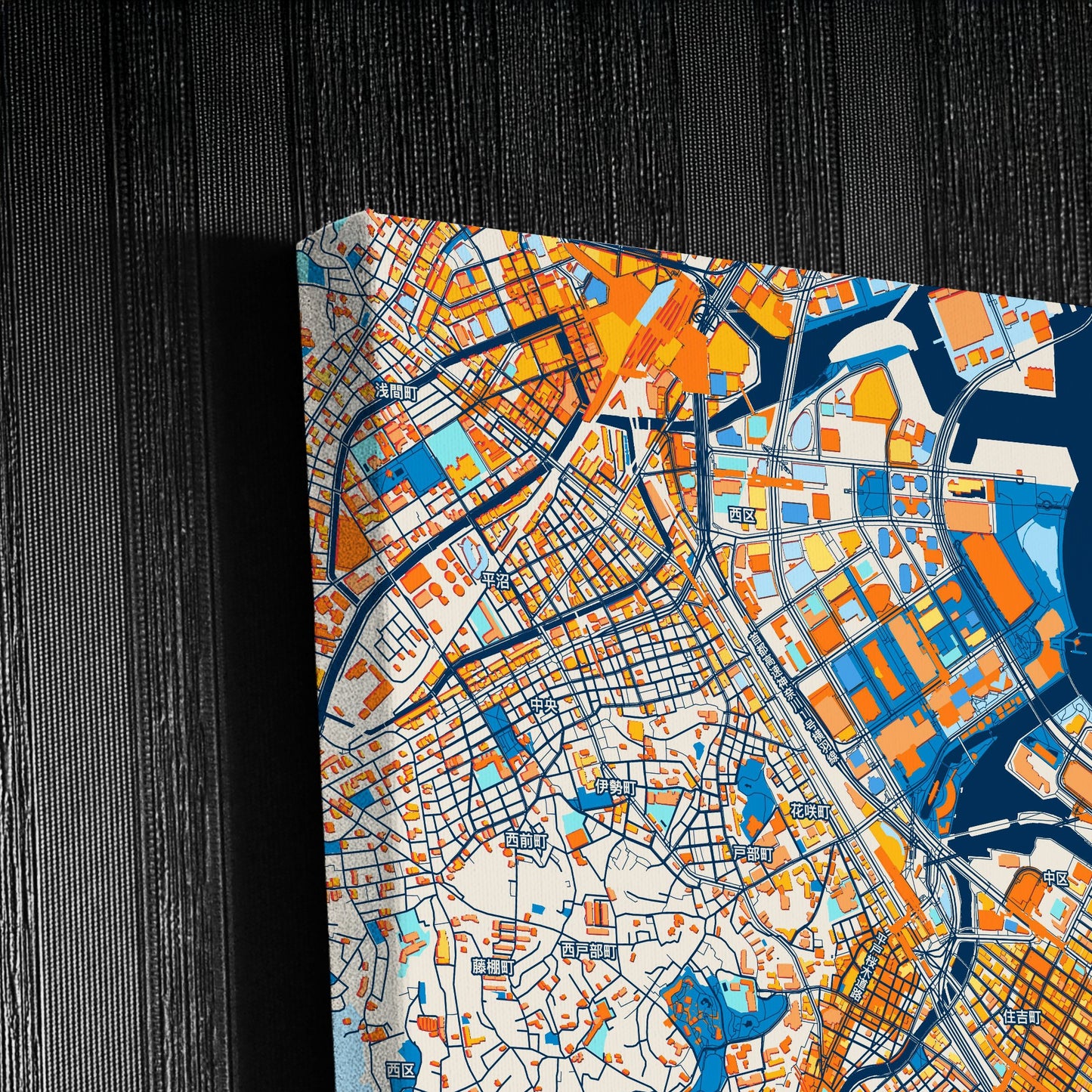 Yokohama Japan Colorful City Map Canvas Print Detail