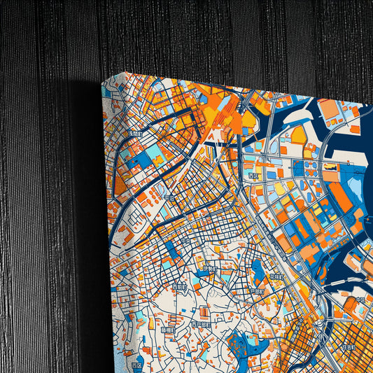 Yokohama Japan Colorful City Map Canvas Print Detail