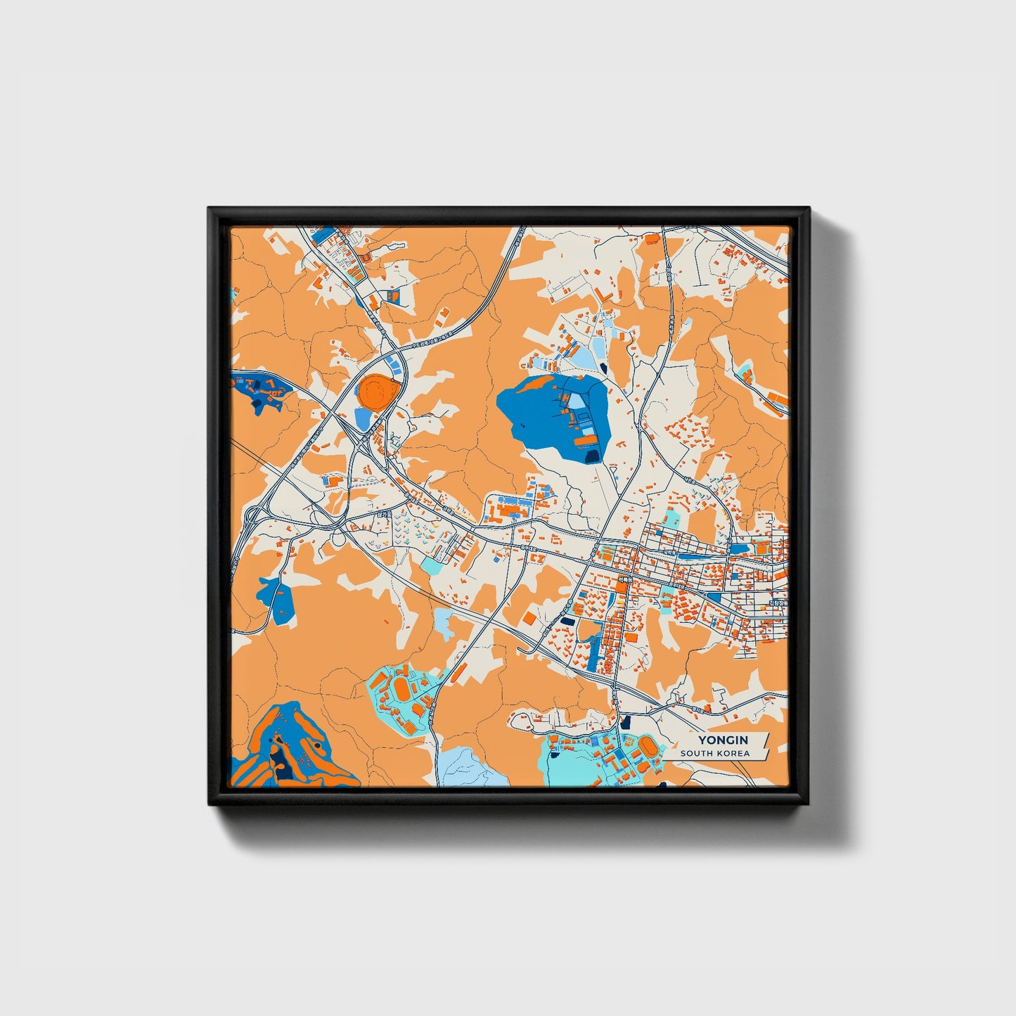 Yongin South Korea Colorful City Map Canvas Print • Black Framed