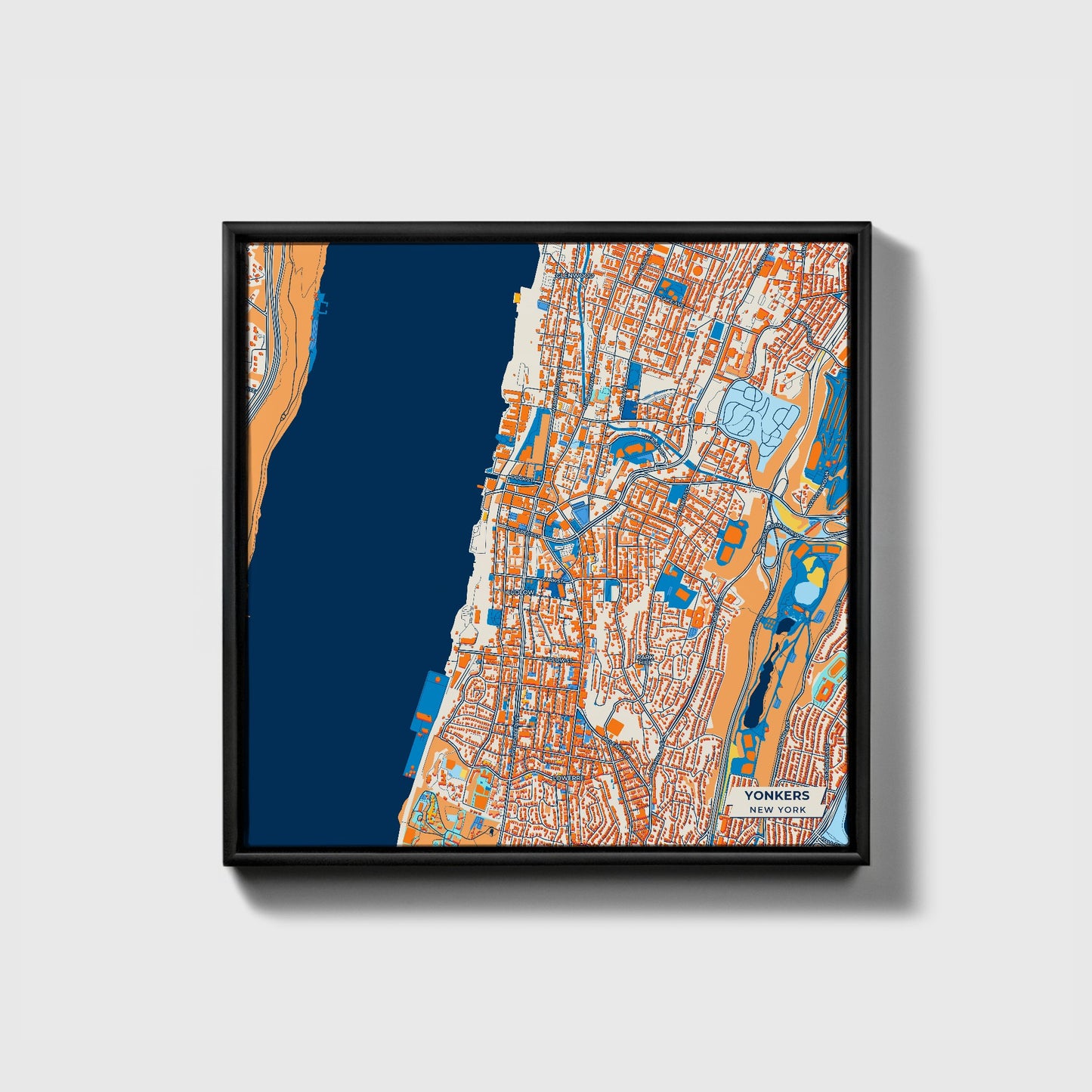 Yonkers New York Colorful City Map Canvas Print • Black Framed