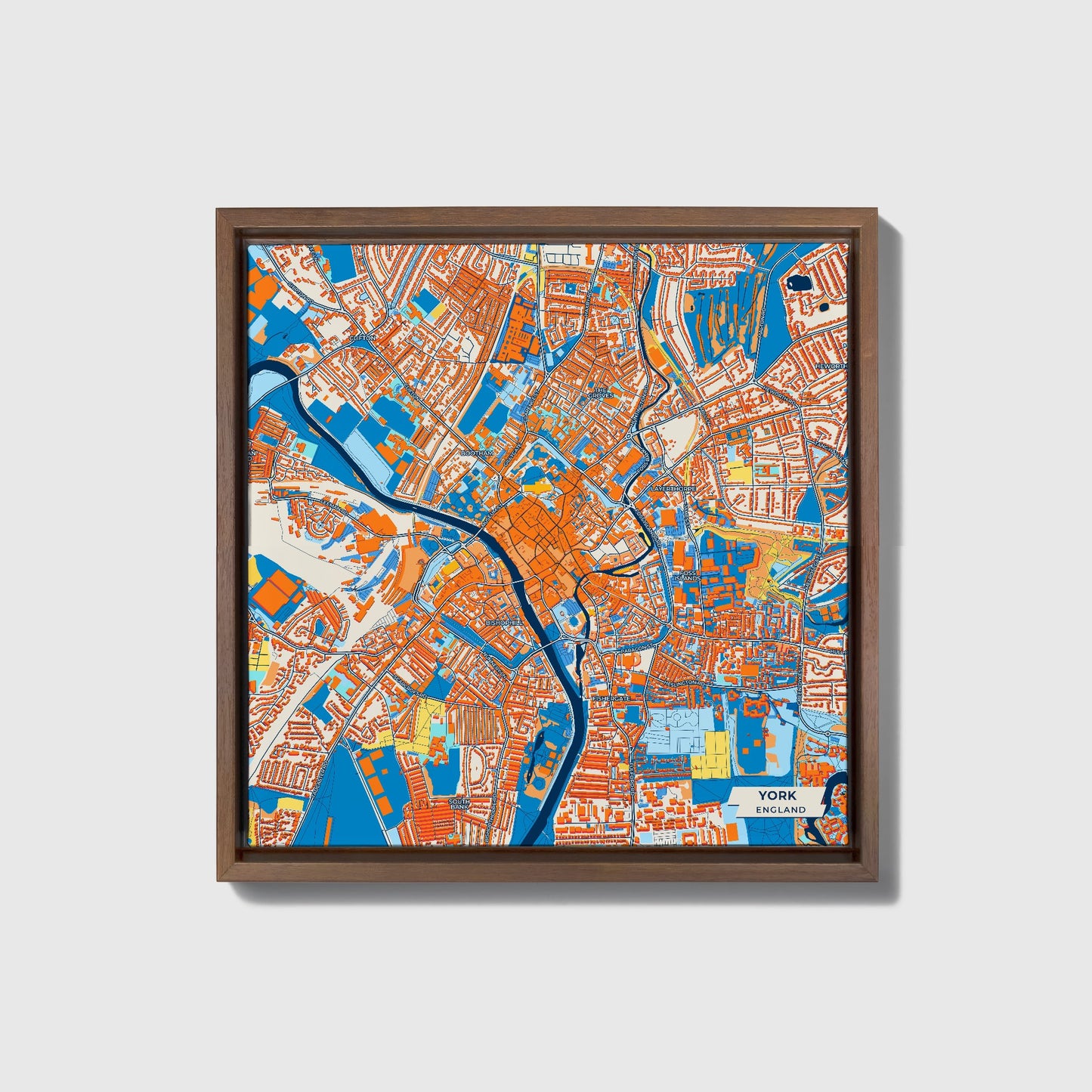 York England Colorful City Map Canvas Print • Dark Wooden Framed