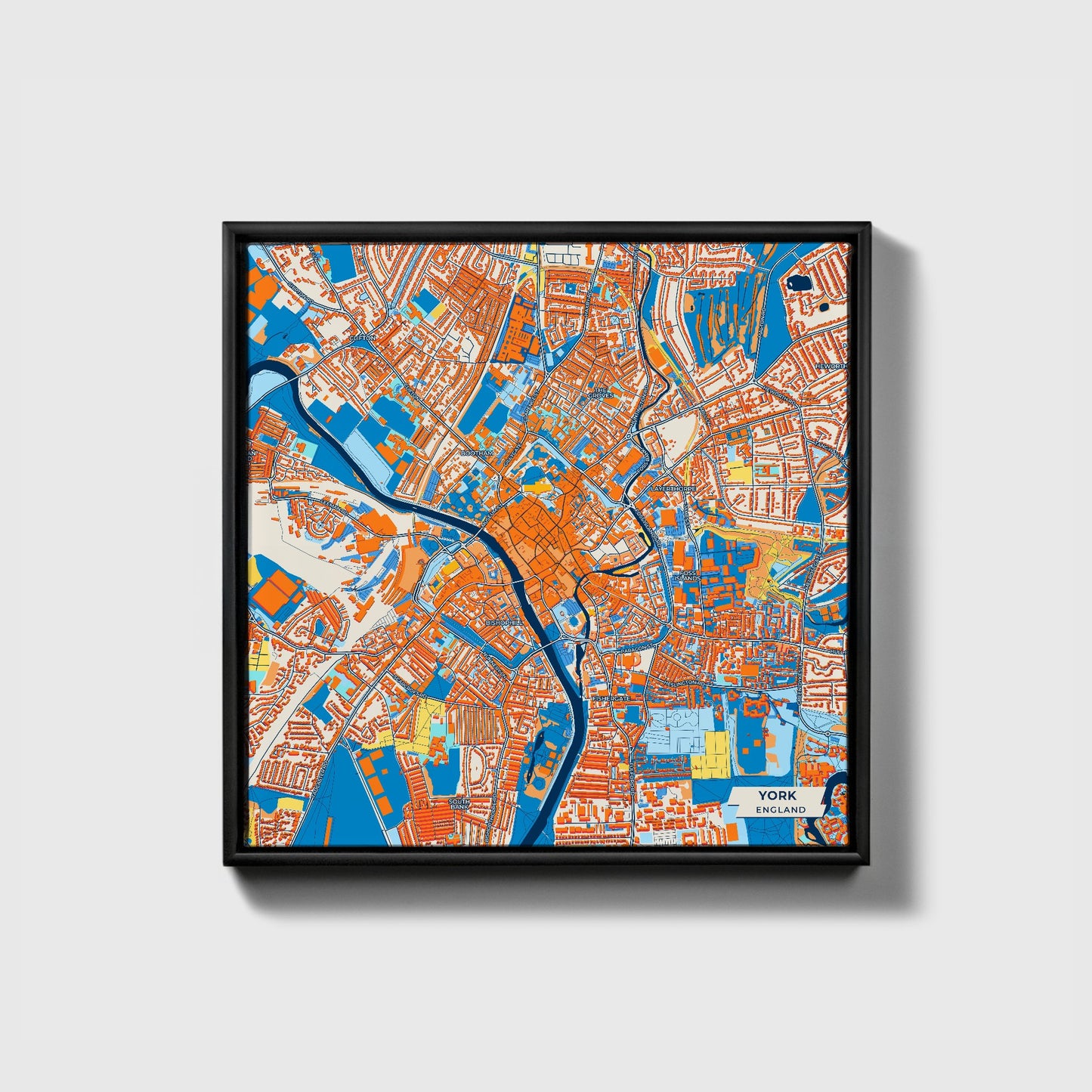 York England Colorful City Map Canvas Print • Black Framed