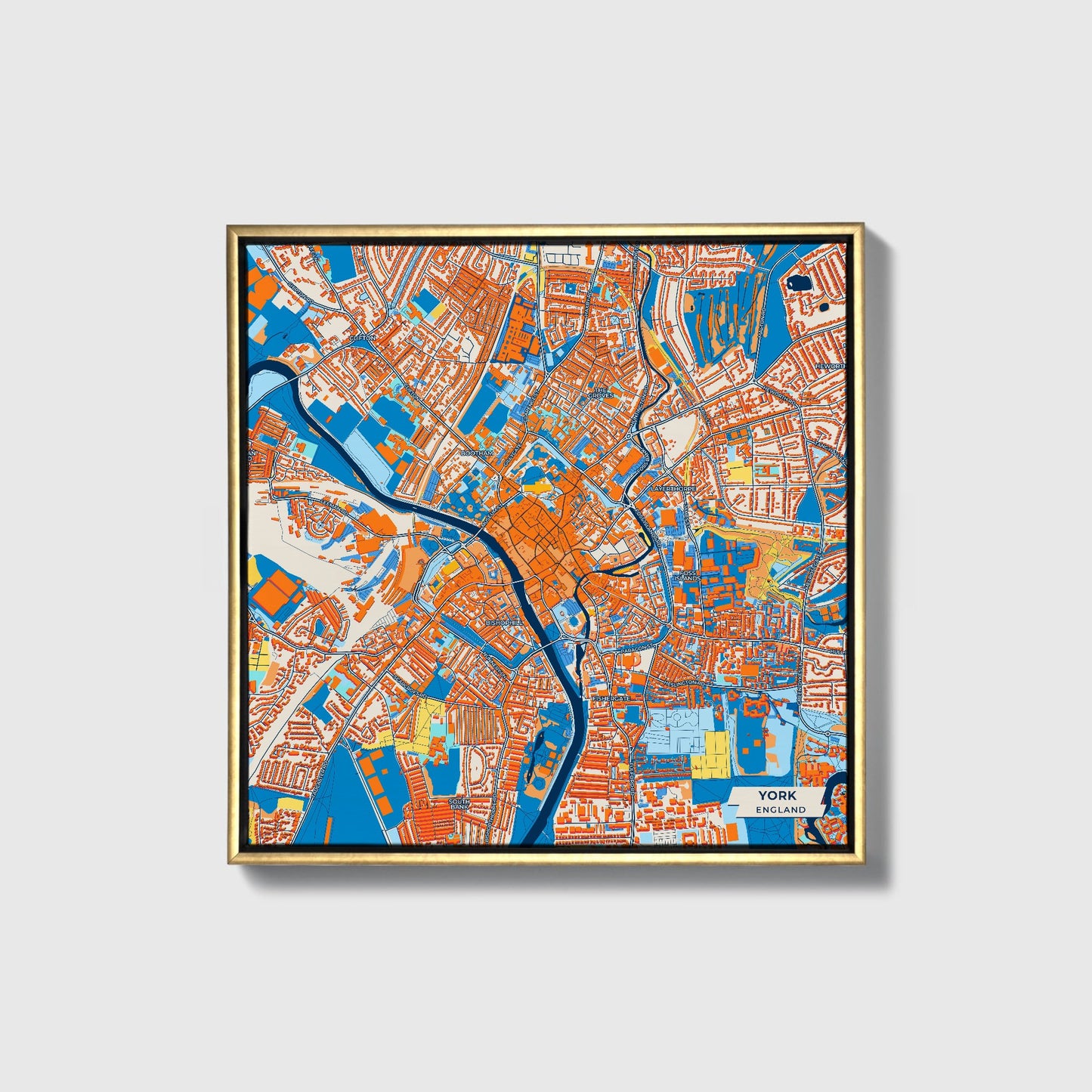 York England Colorful City Map Canvas Print • Gold Framed