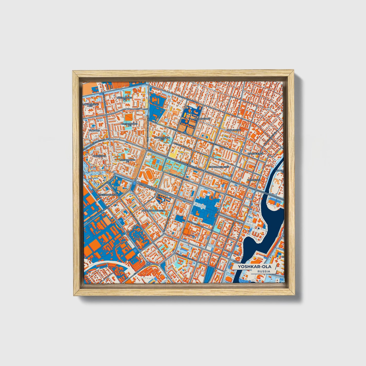 Йошкар-Ола Russia Colorful City Map Canvas Print • Natural Wooden Framed