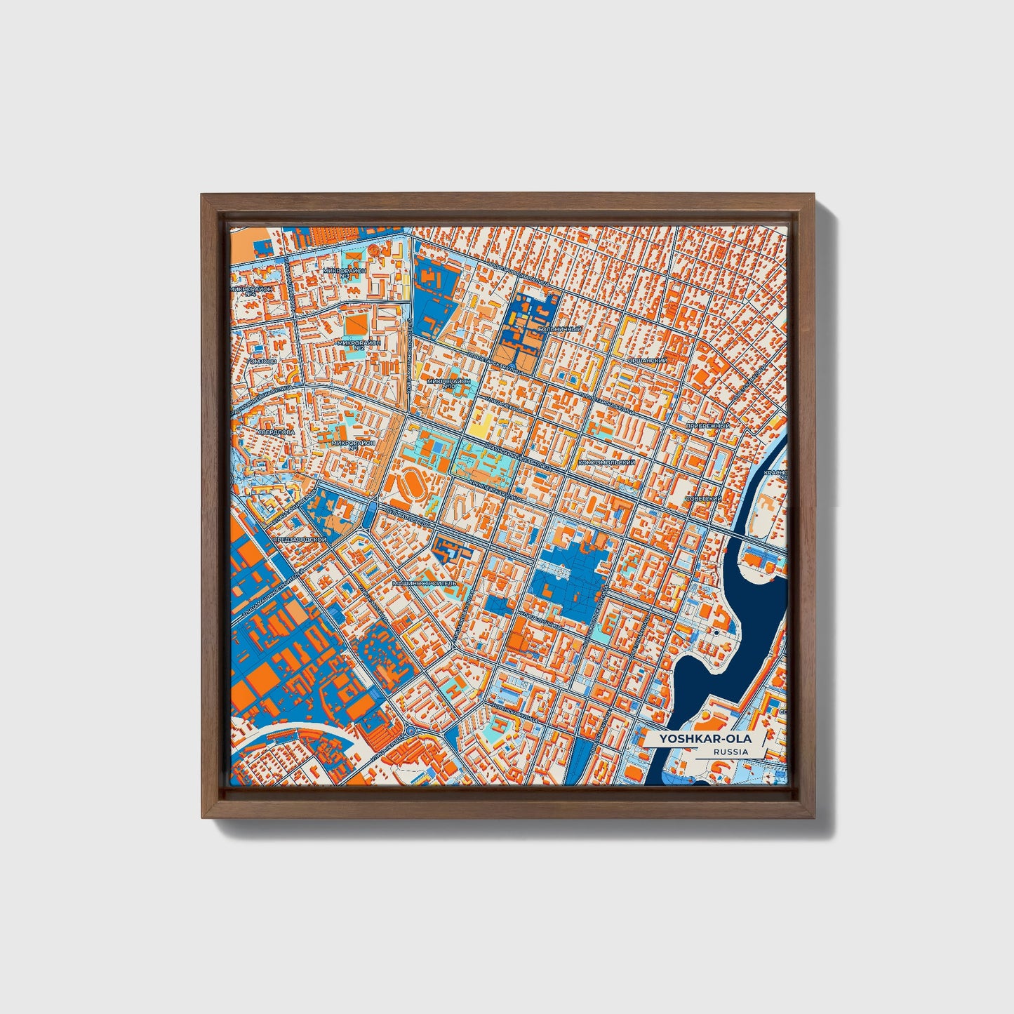 Йошкар-Ола Russia Colorful City Map Canvas Print • Dark Wooden Framed