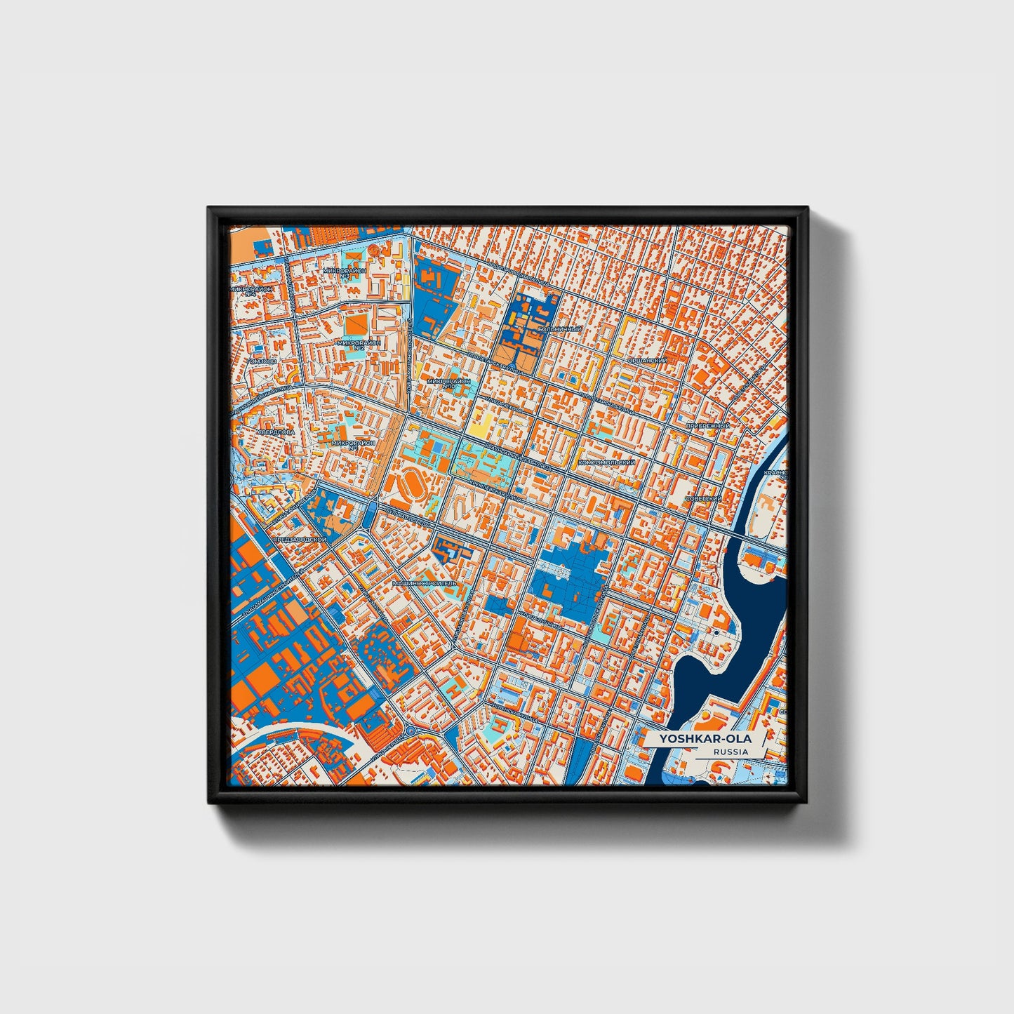 Йошкар-Ола Russia Colorful City Map Canvas Print • Black Framed